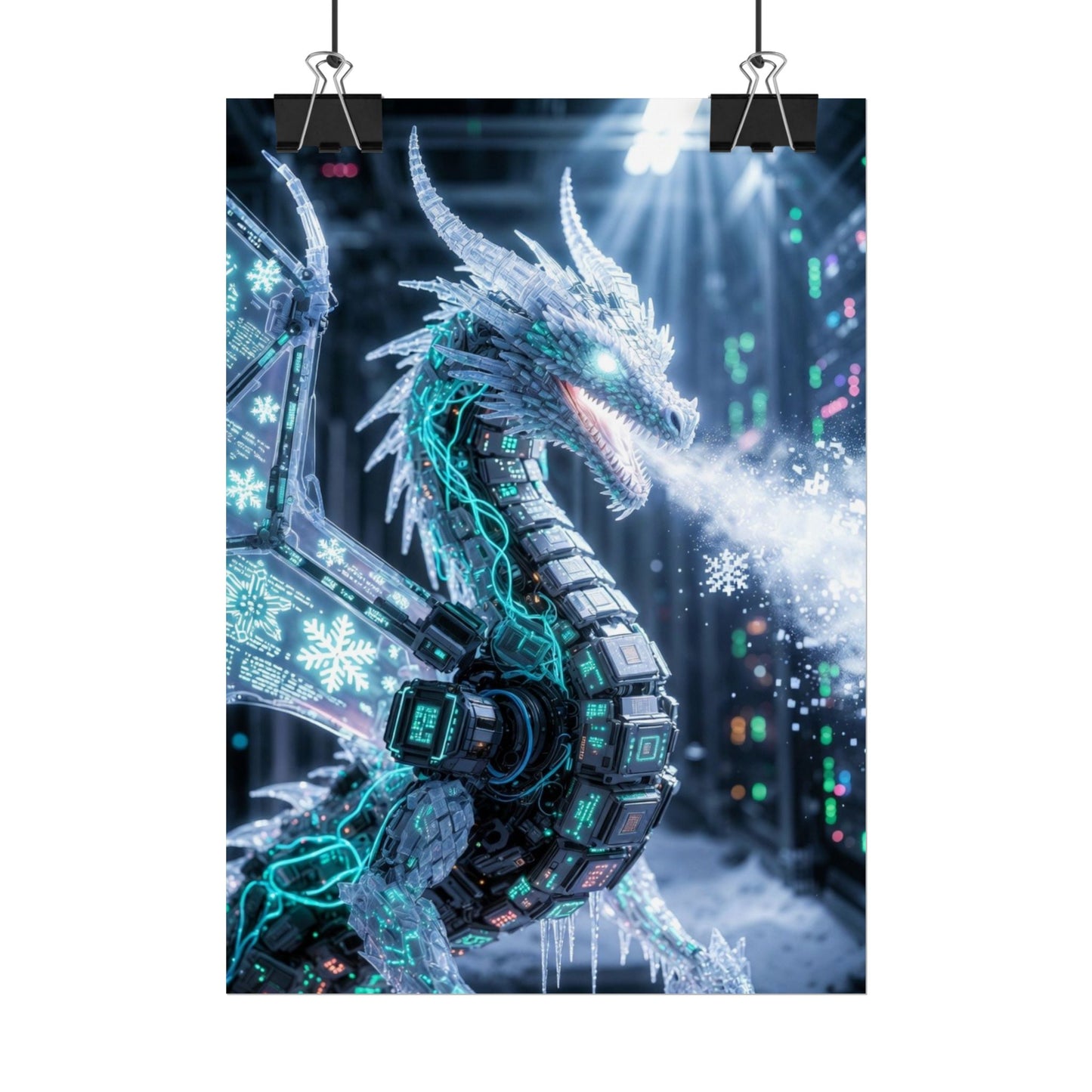 Rolled Poster — Cyber Ice Dragon Fantasy Art Print