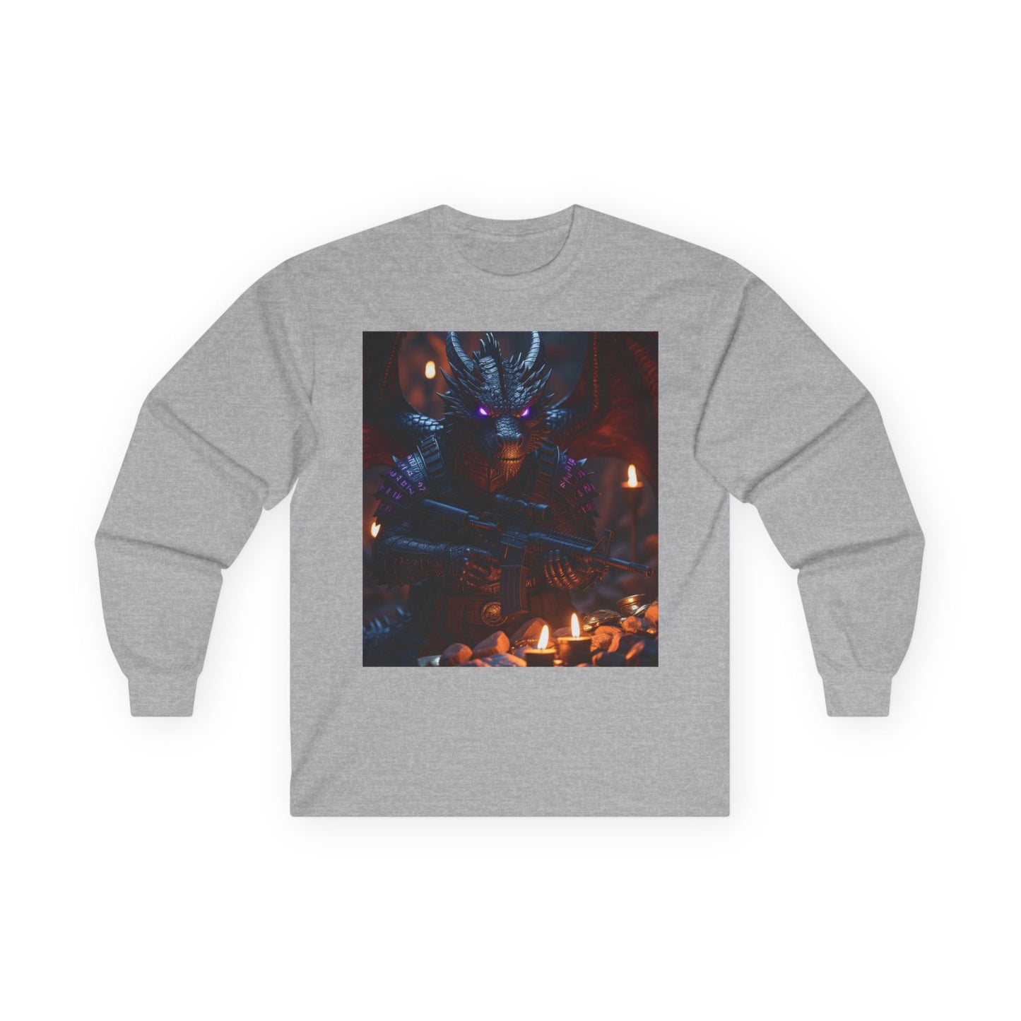 Dragon Knight Art Long Sleeve Tee — Dark Fantasy Candlelight Design