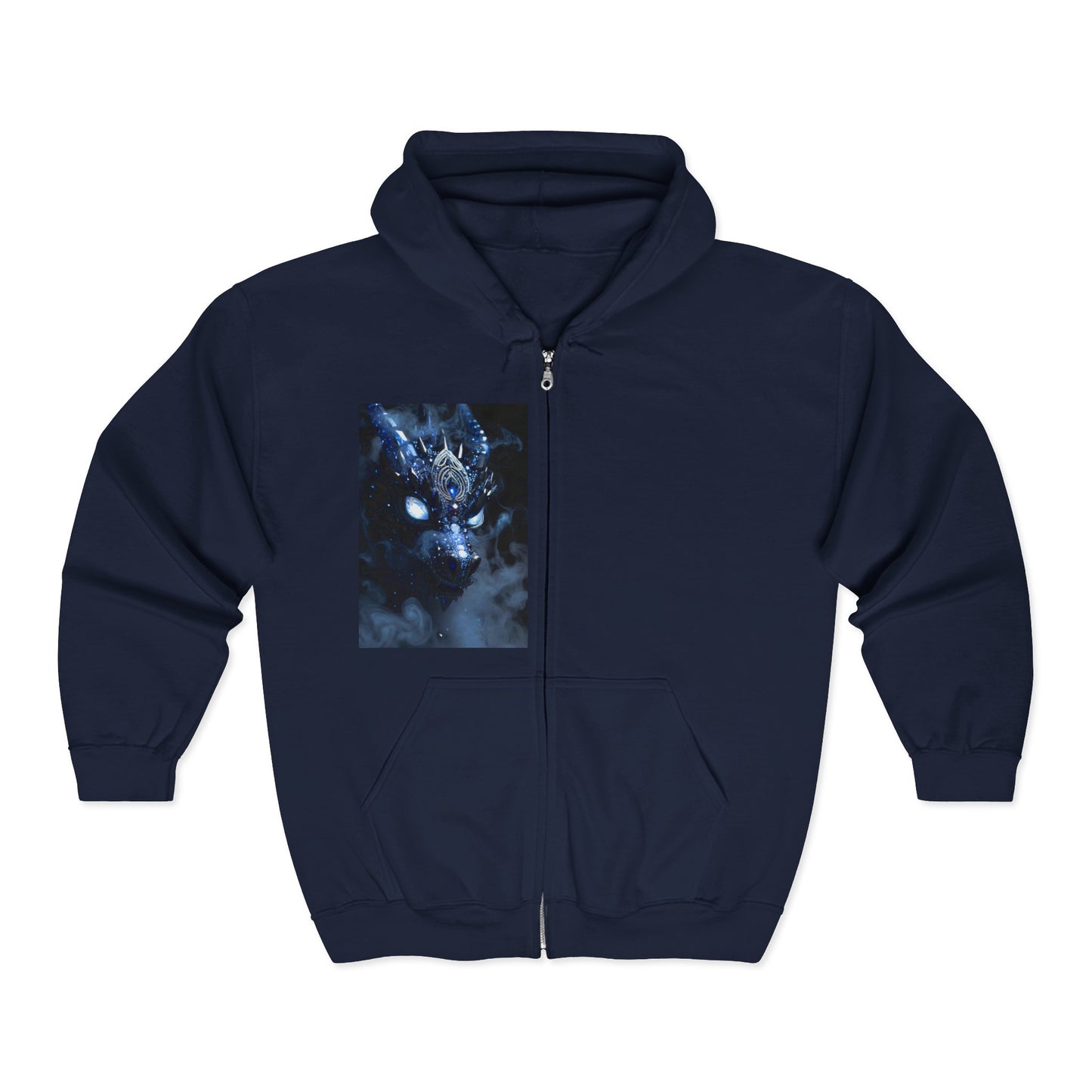 Dragon wolf Spirit Full-Zip Hoodie — Mystic Blue Wolf Portrait Zip-Up