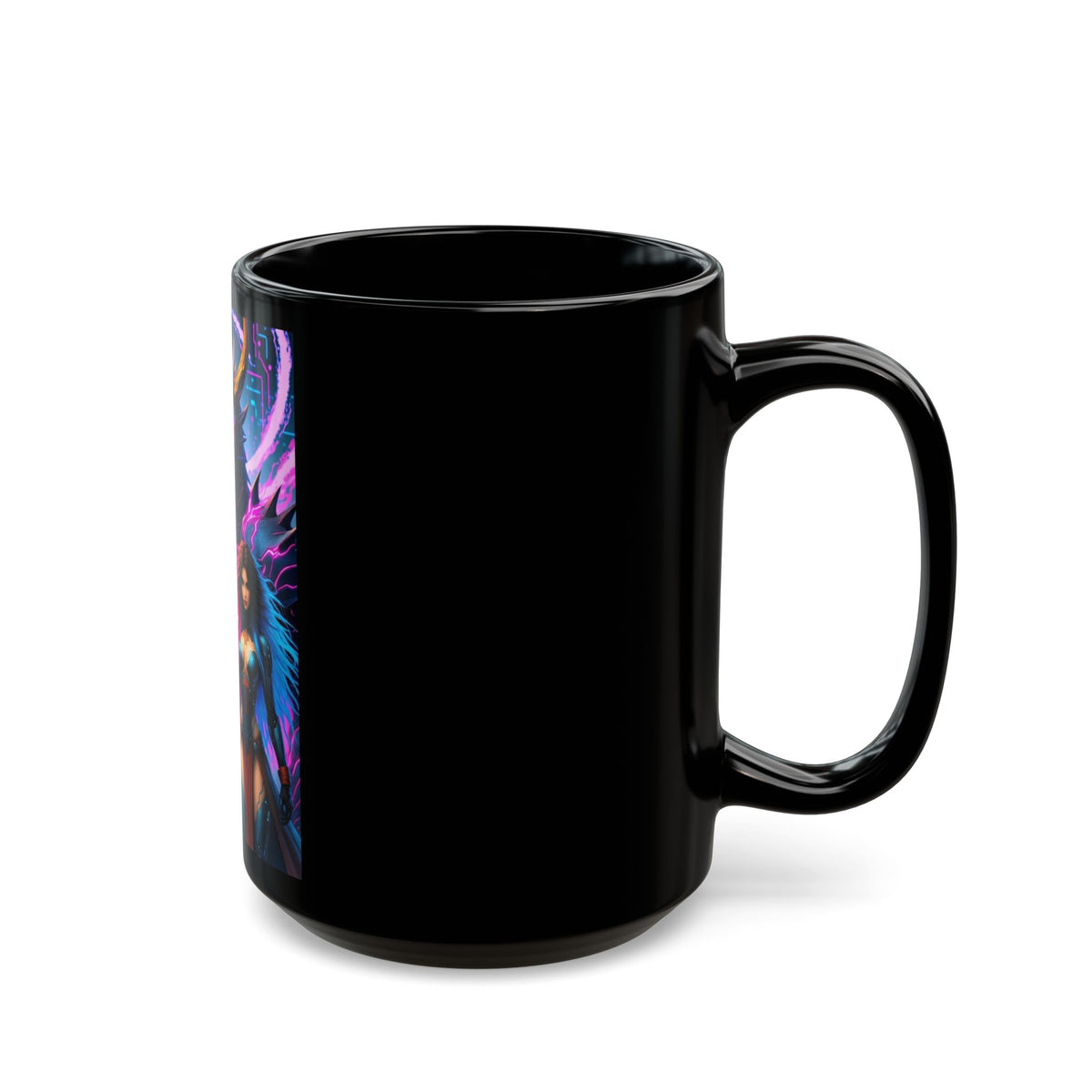 A Stunning Fantasy Black Mug with Dragon and Warrior Design