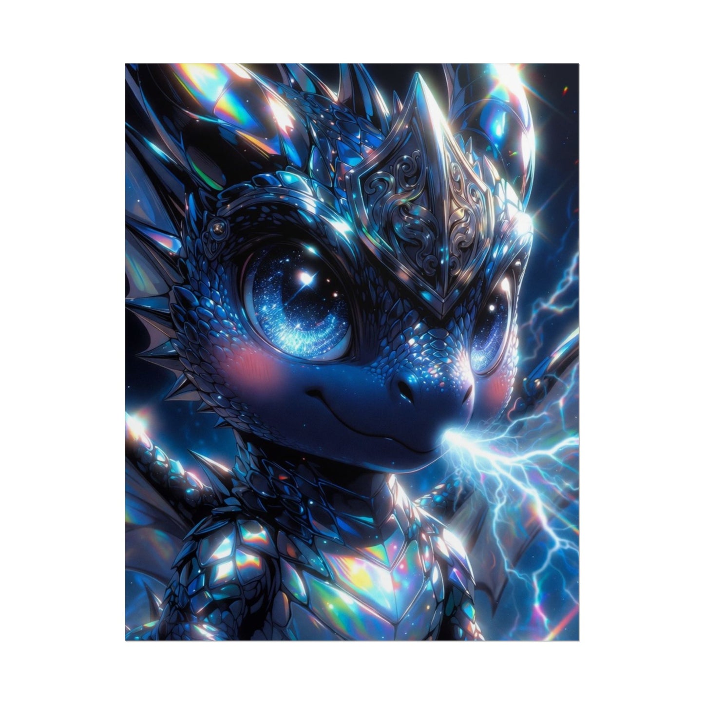 Shiny Blue Dragon Rolled Poster — Cute Electric Fantasy Wall Art