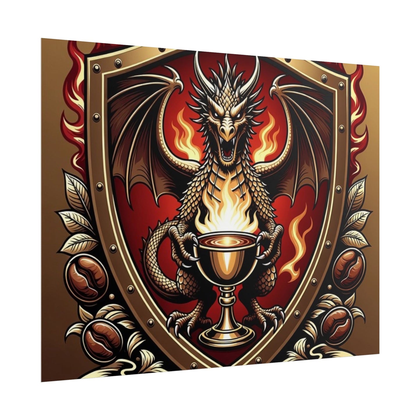Dragon's Brew Poster — Fantasy Dragon Shield Artwork Rolled Poster