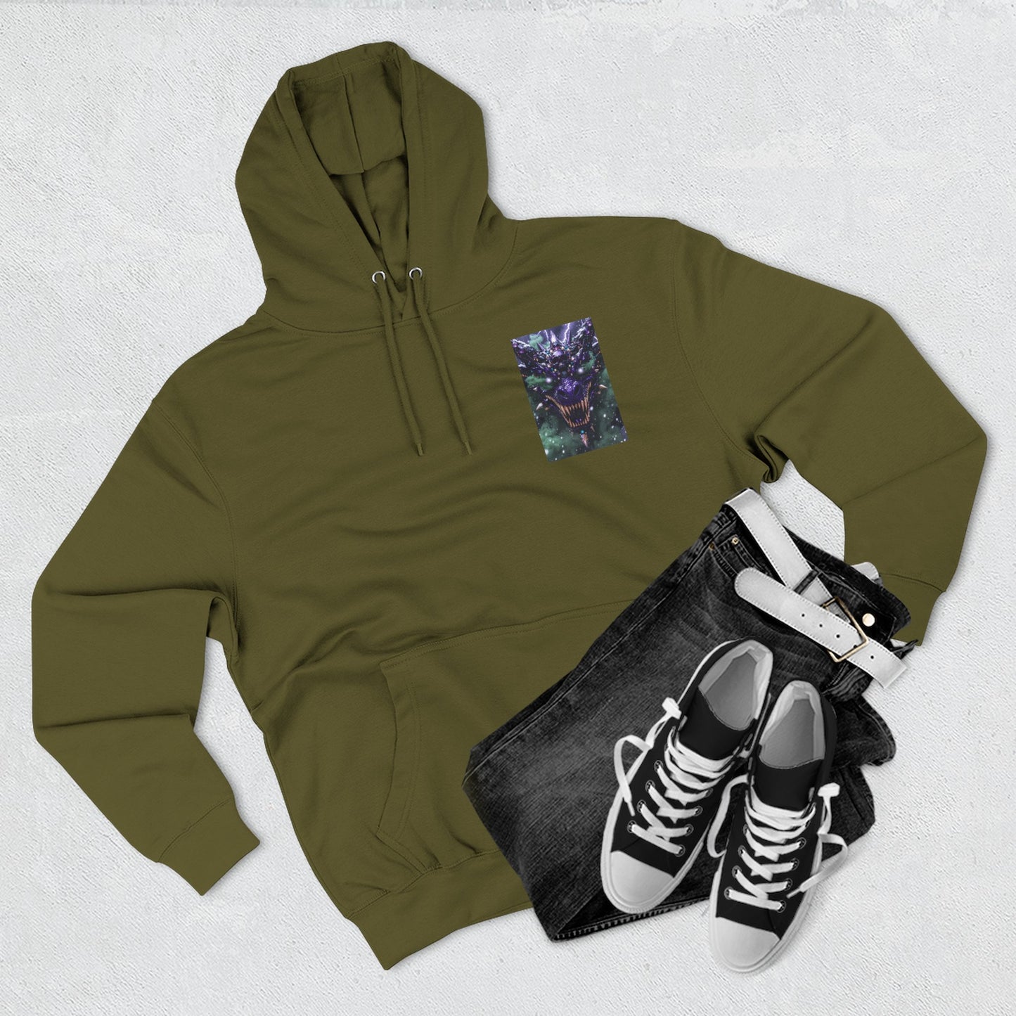A Mystic Cosmic 🐉 Hoodie — Astral Galaxy Cat Chest Print Fleece Hoodie
