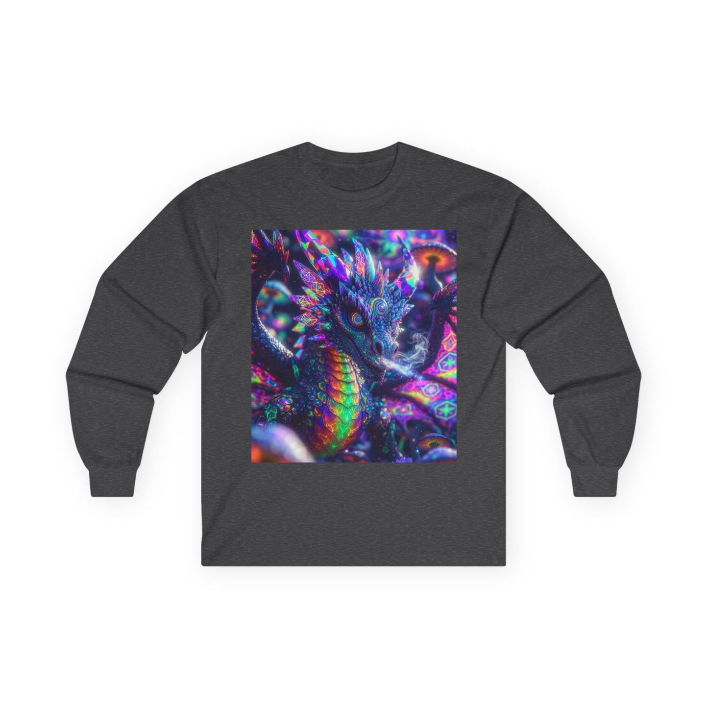 Psychedelic Dragon Long Sleeve Tee — Neon Fantasy Dragon Graphic