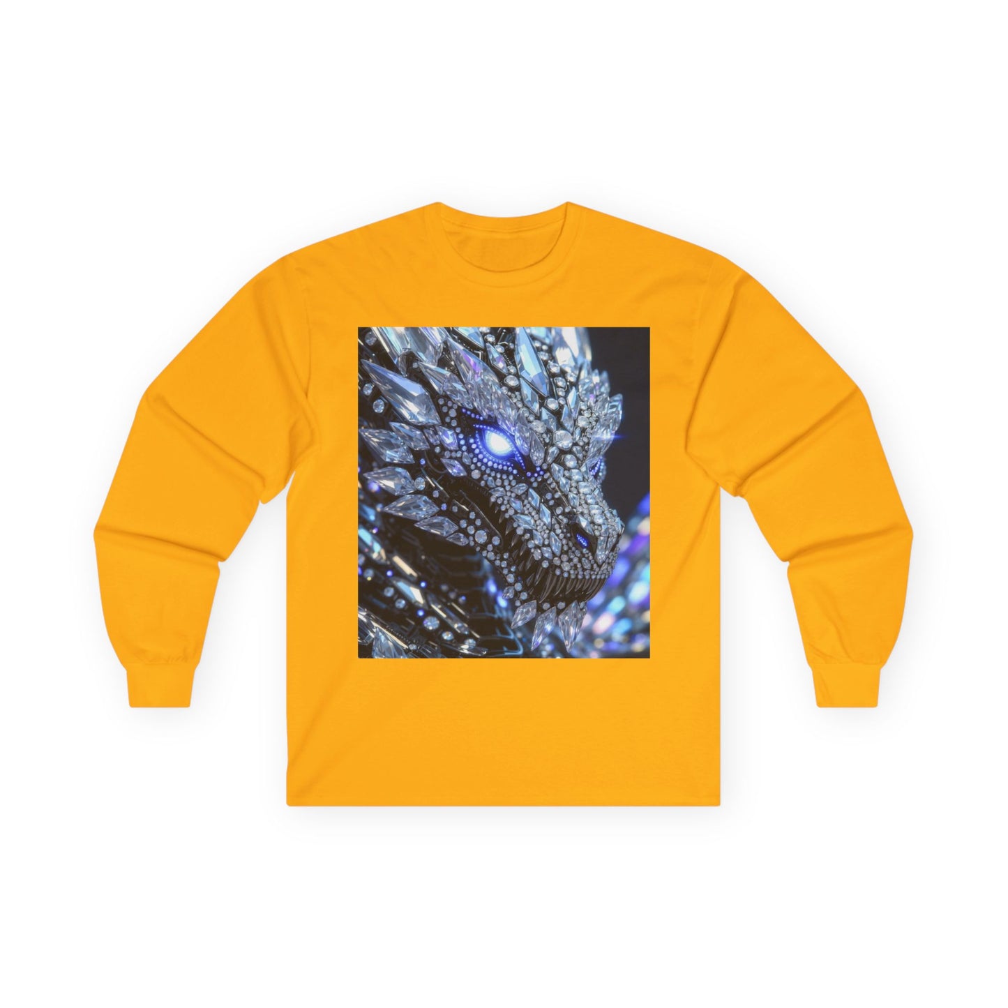 Dragon Art Long Sleeve Tee — Blue Crystal Dragon Graphic
