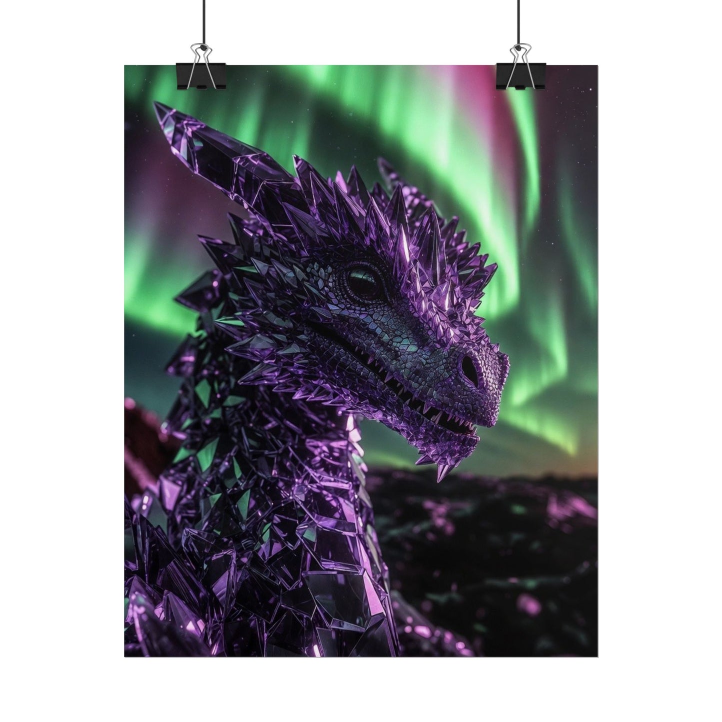 Aurora Dragon Rolled Poster — Purple Crystal Dragon Wall Art