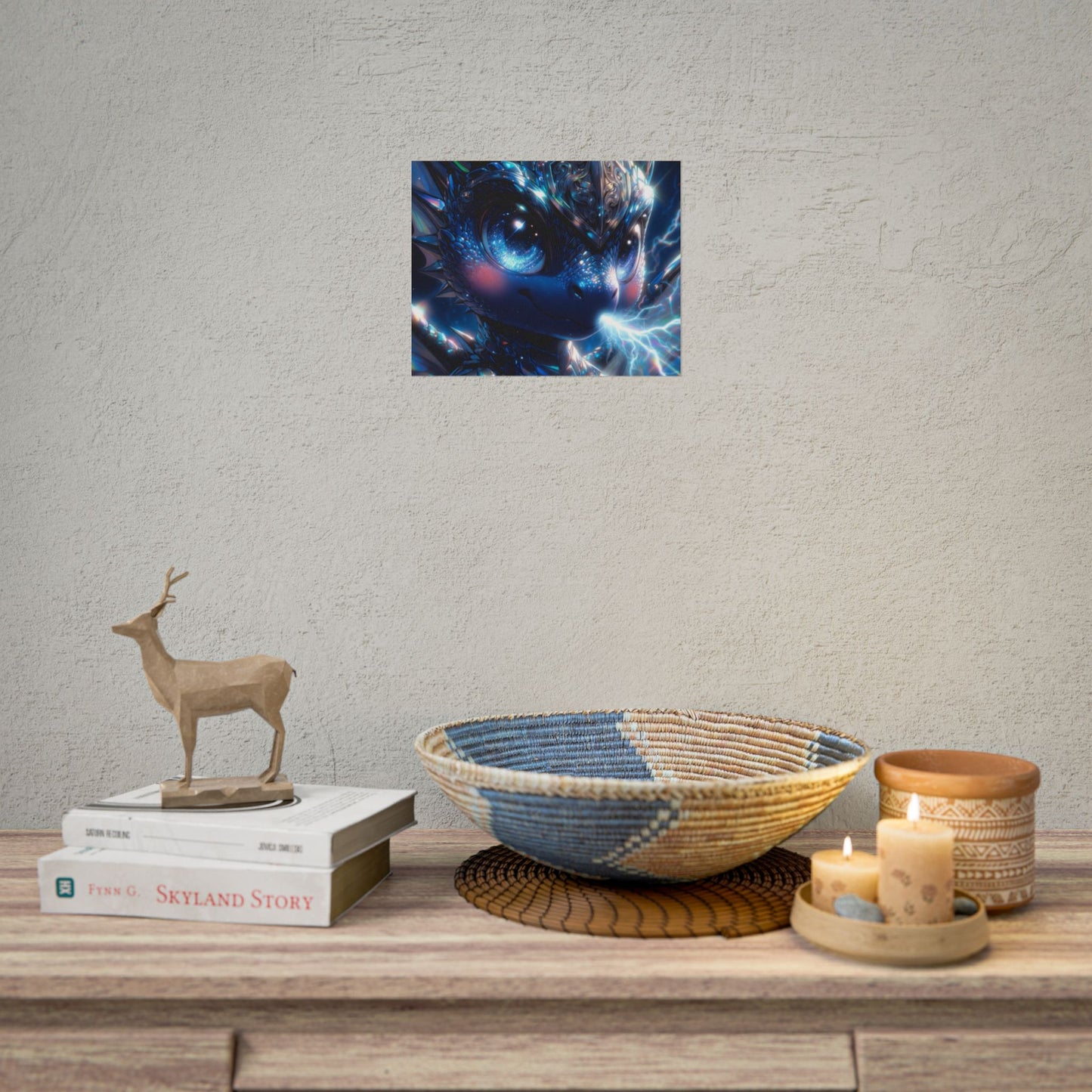 Shiny Blue Dragon Rolled Poster — Cute Electric Fantasy Wall Art