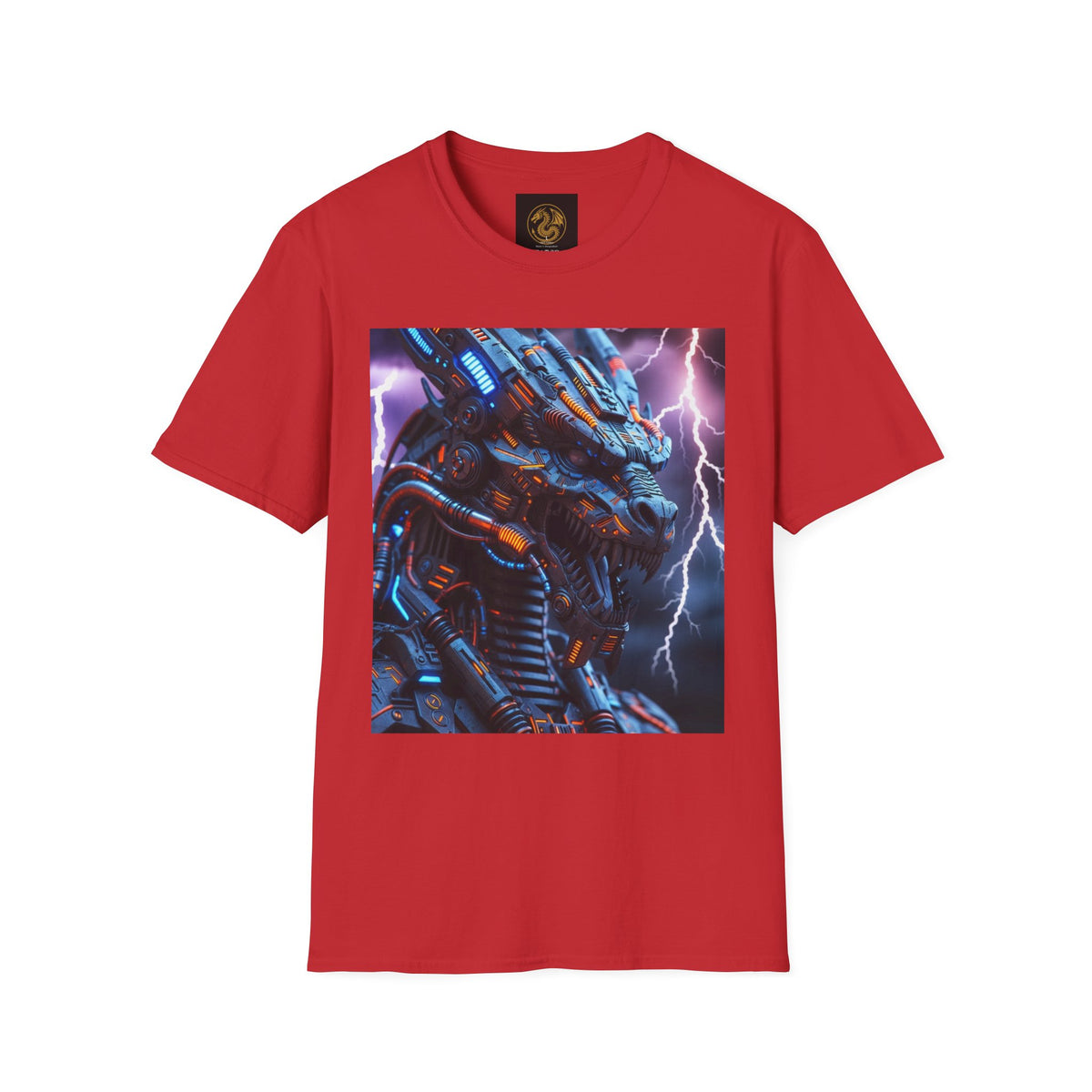 A Cyber Dragon T‑Shirt — Neon Mech Dragon with Lightning Graphic