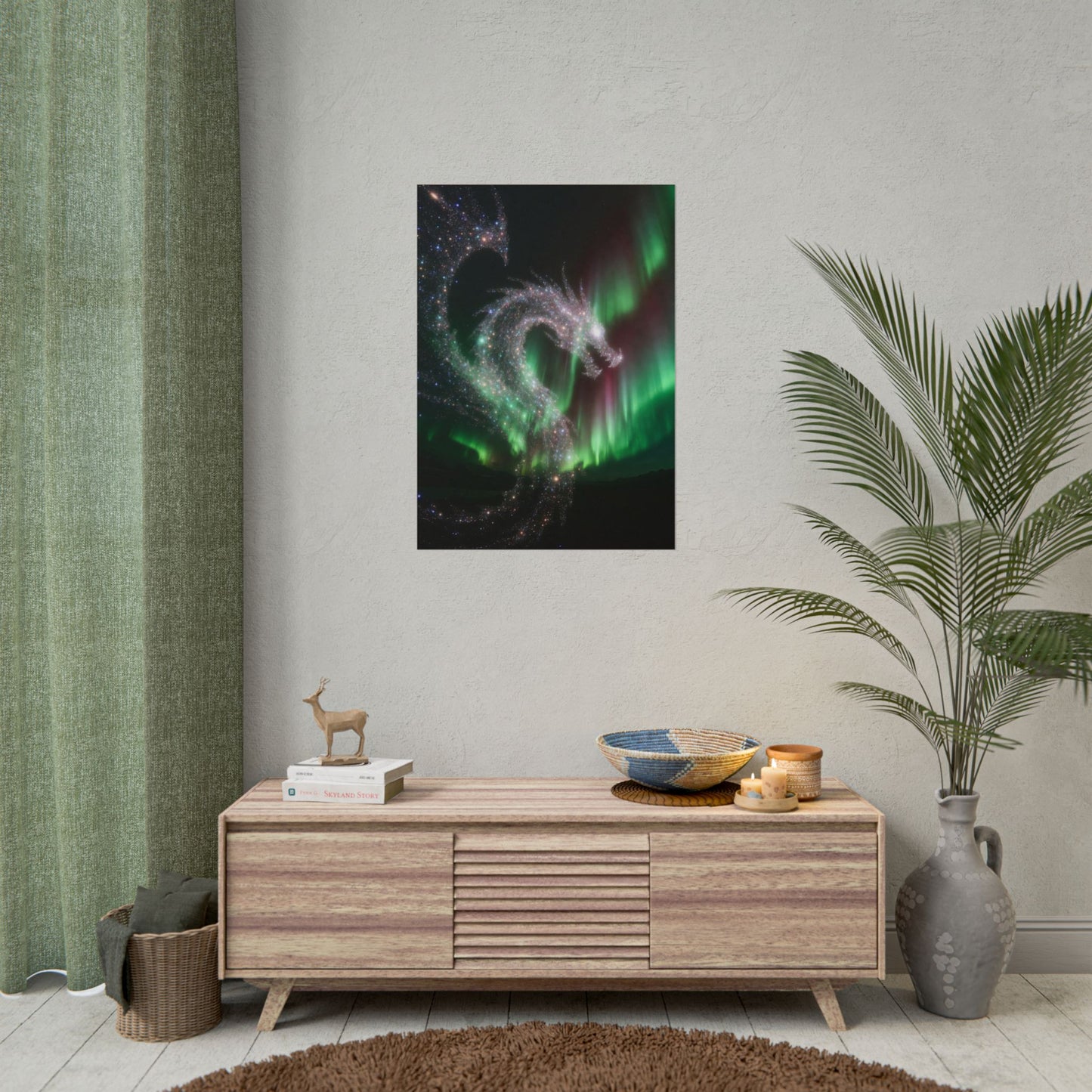 Aurora Dragon Poster — Northern Lights Fantasy Art Print