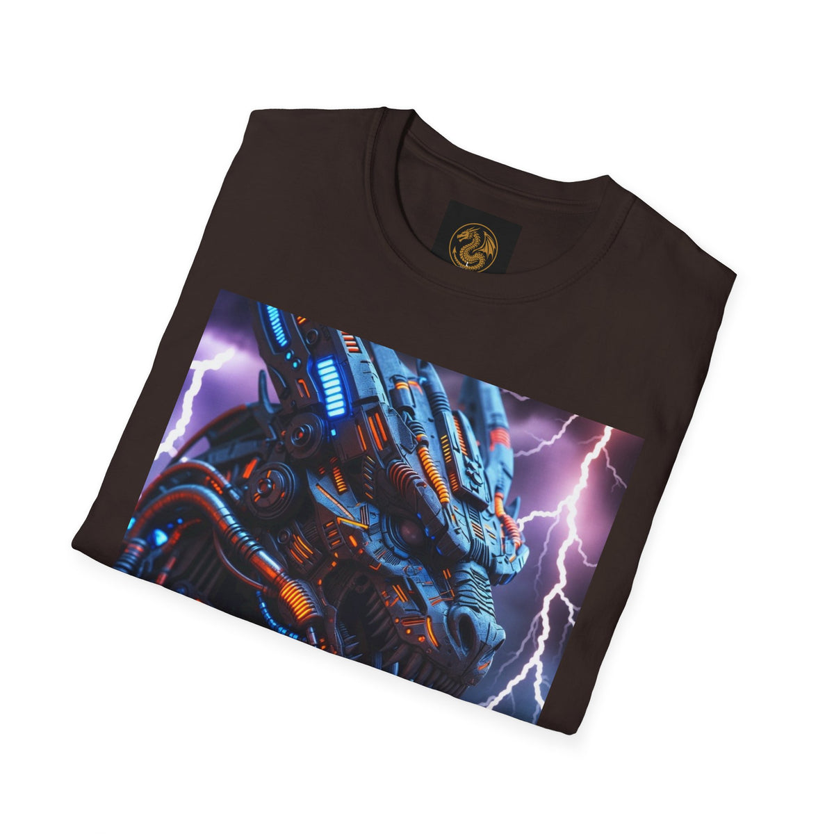 A Cyber Dragon T‑Shirt — Neon Mech Dragon with Lightning Graphic