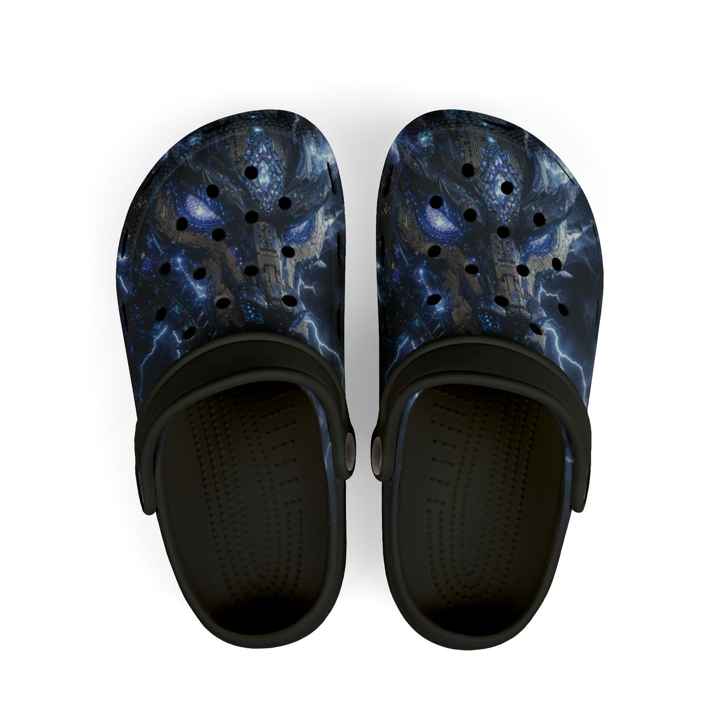 Kids Lightning Splash EVA Clogs — Blue Electric Pattern Kids' Garden Shoes