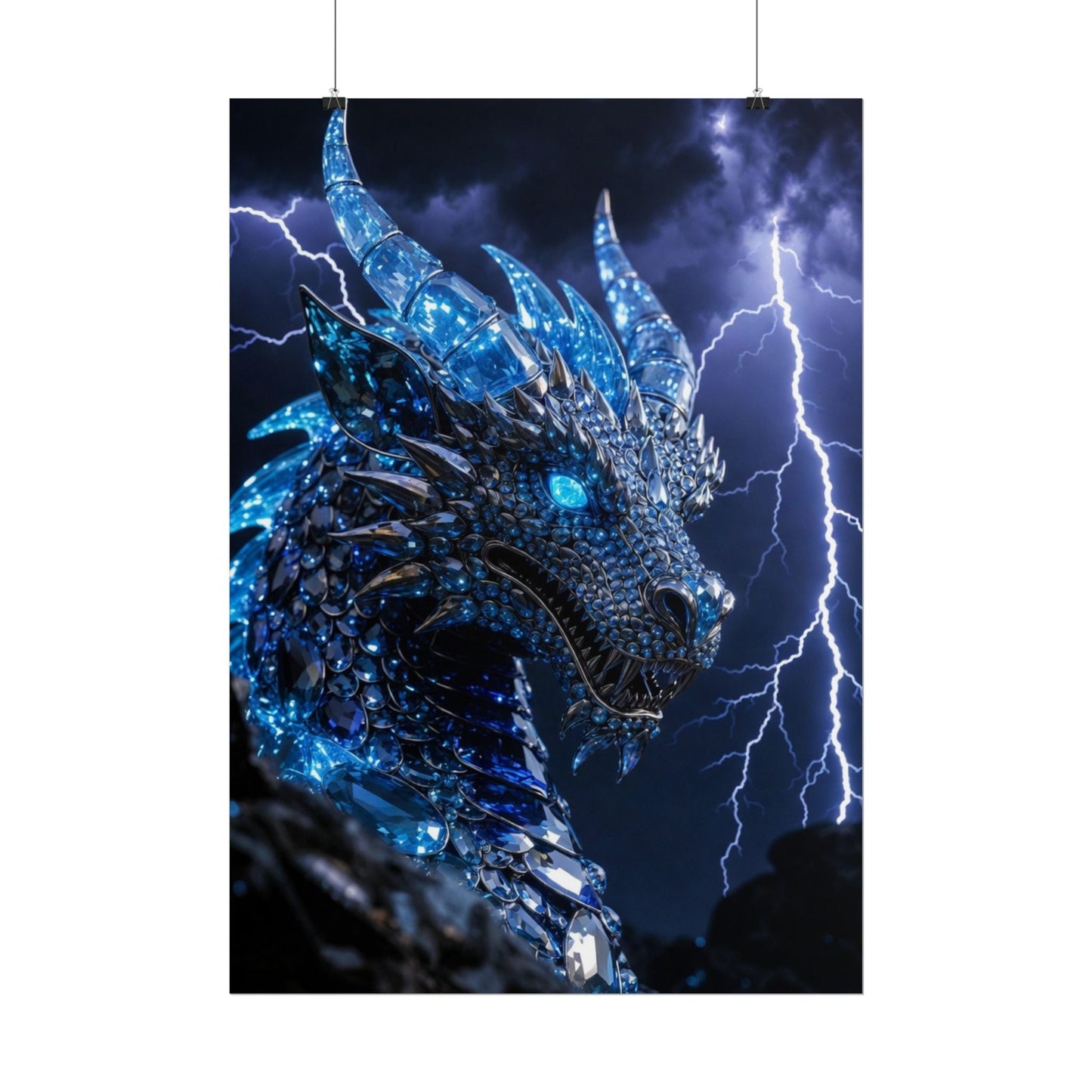Blue Lightning Dragon Poster — Fantasy Wall Art Rolled Poster