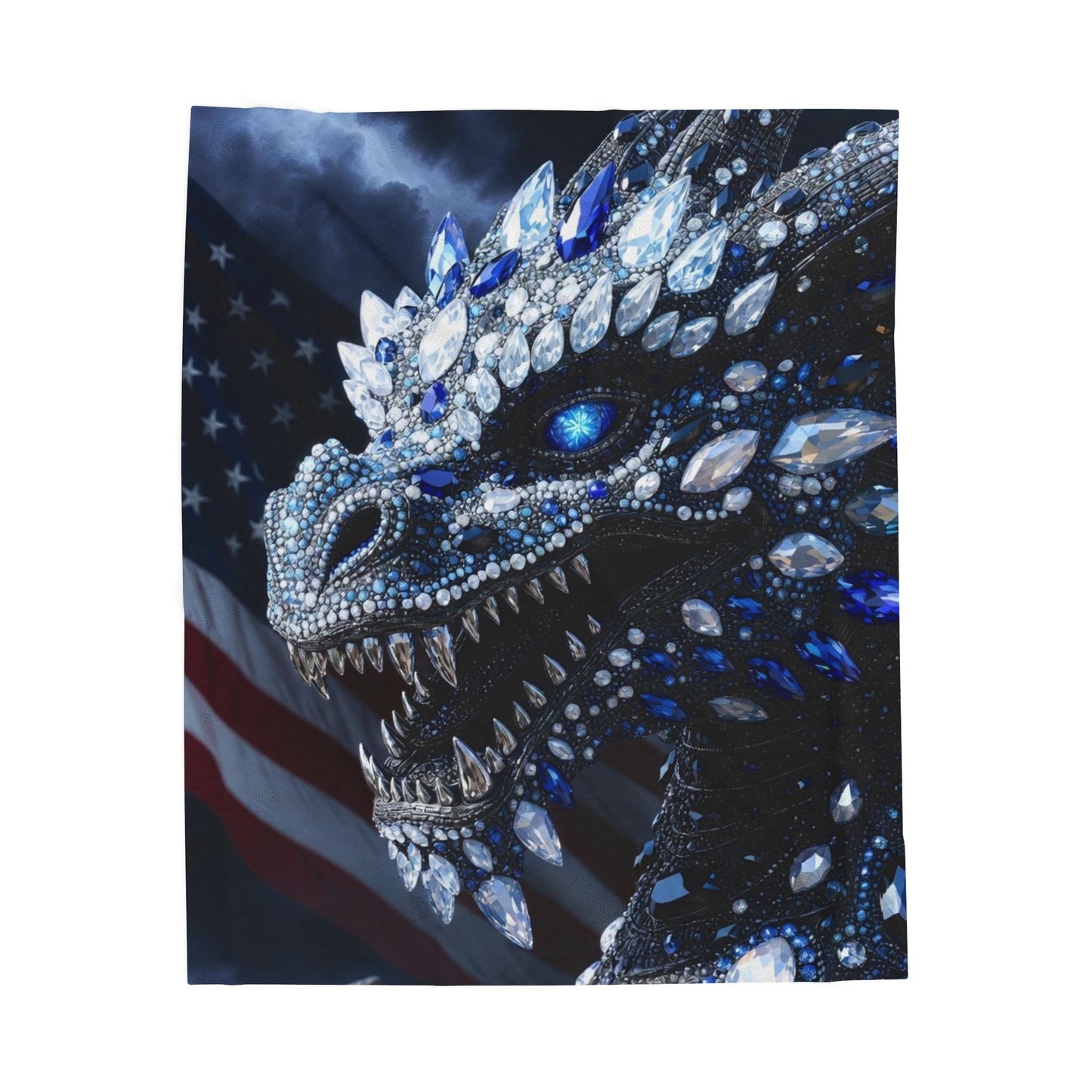 Velveteen Plush Blanket — Blue Jewel Dragon with American Flag Accent
