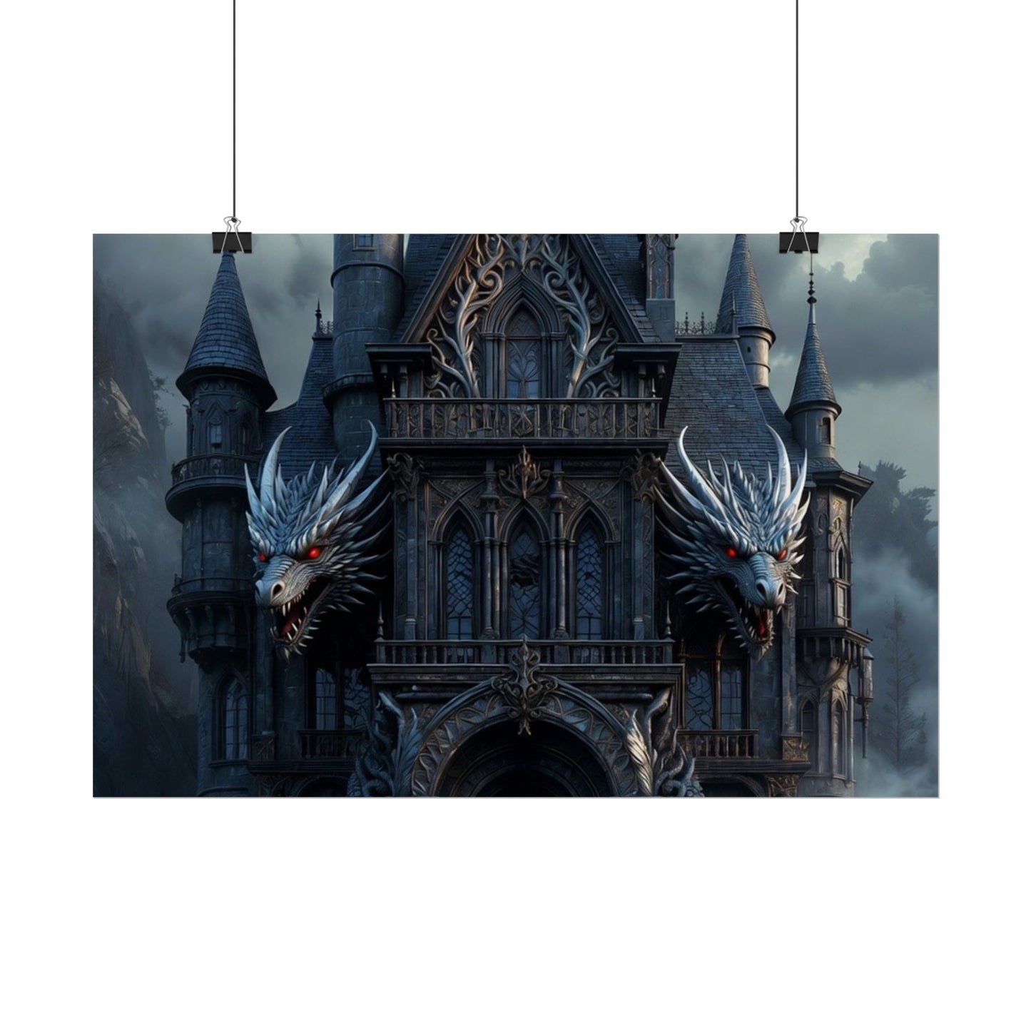 Gothic Dragon Castle Rolled Poster — Dark Fantasy Wall Art