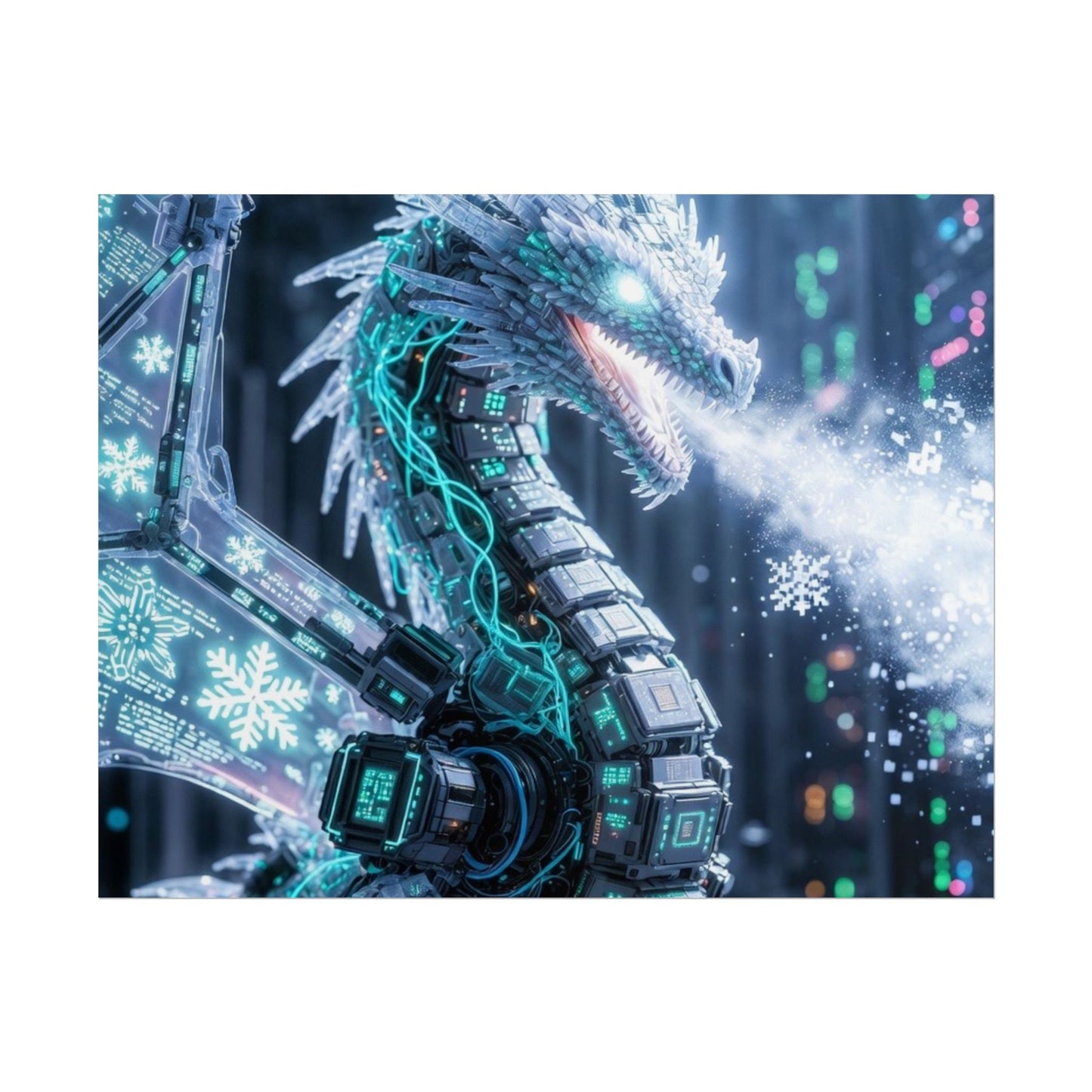 Rolled Poster — Cyber Ice Dragon Fantasy Art Print
