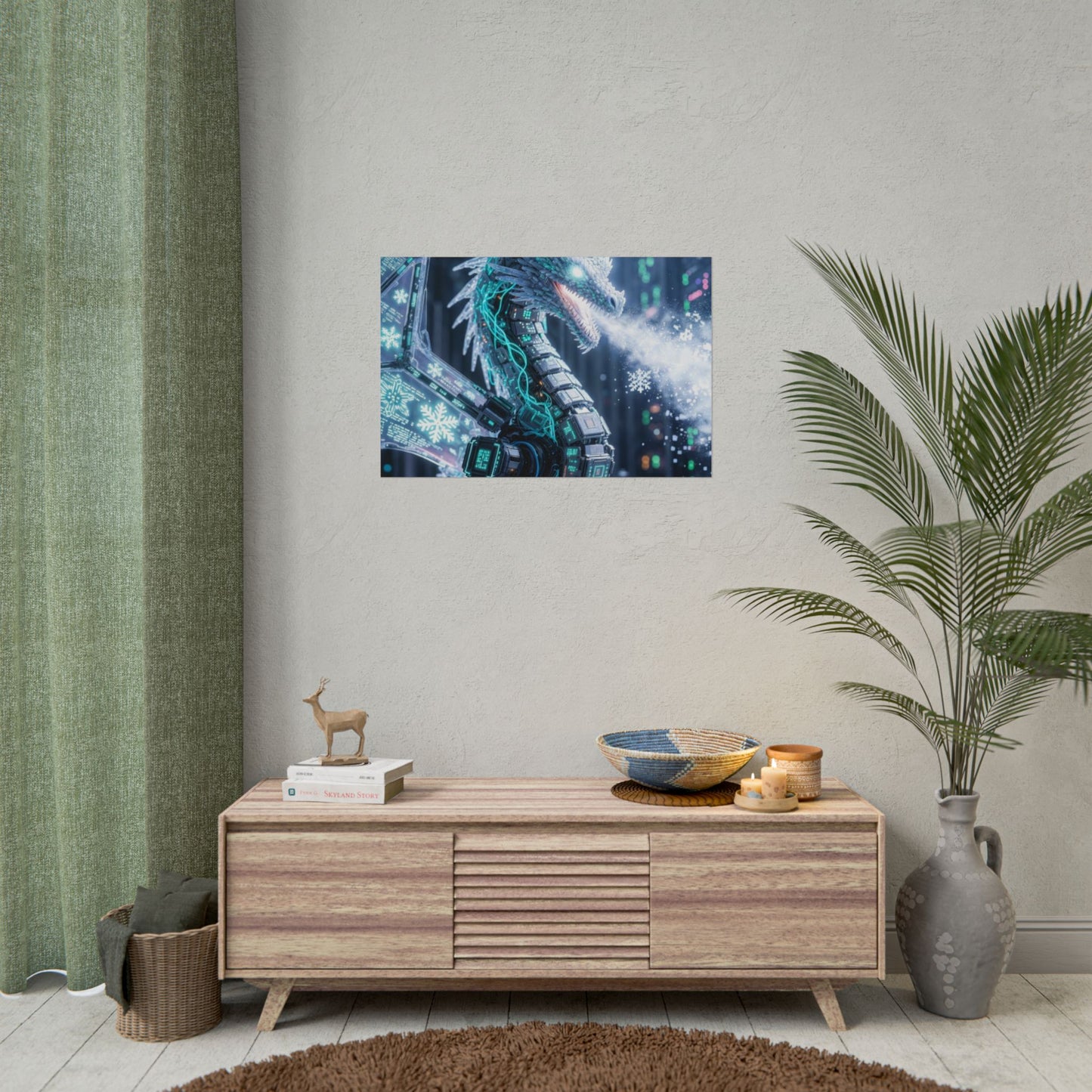 Rolled Poster — Cyber Ice Dragon Fantasy Art Print