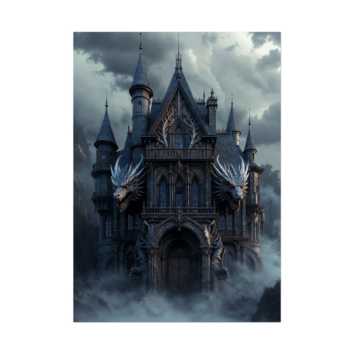 Gothic Dragon Castle Rolled Poster — Dark Fantasy Wall Art