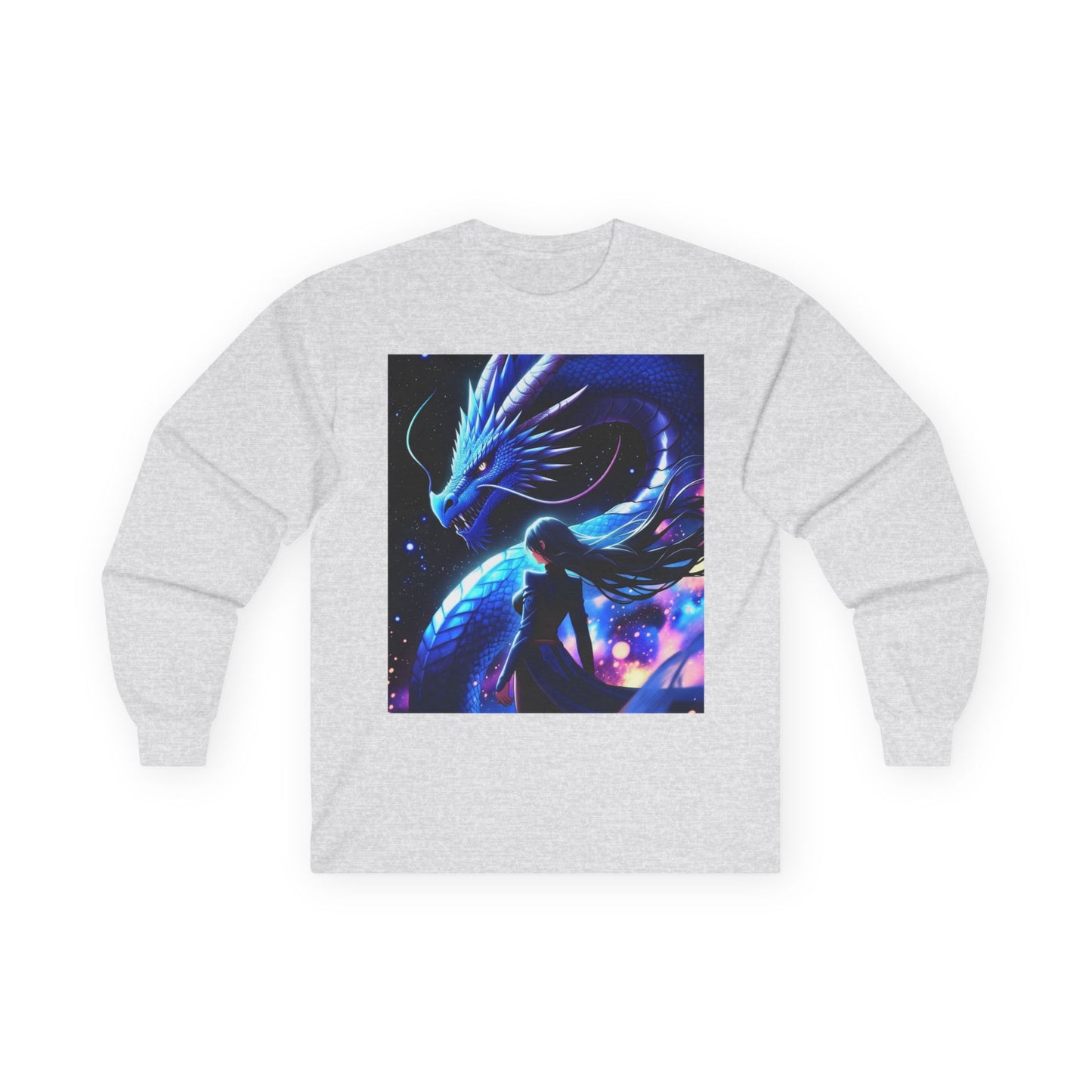 Dragon Spirit Long Sleeve Tee — Mystical Blue Anime Silhouette