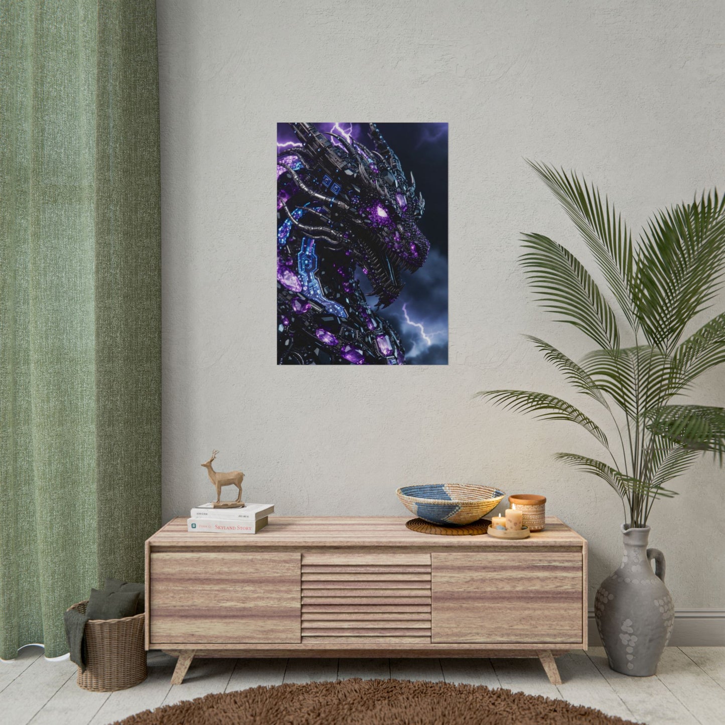 Rolled Poster — Cyberpunk Dragon Storm Art Print