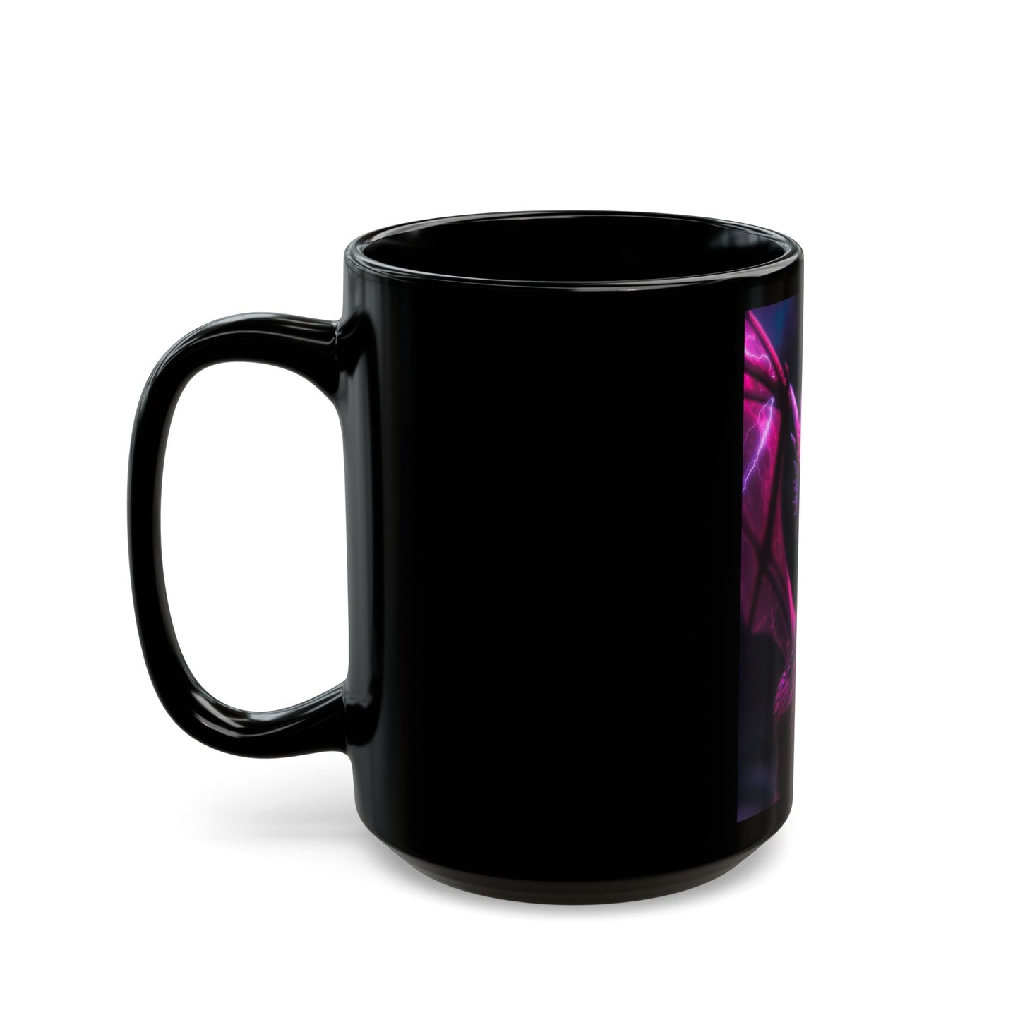 Pink Neon Dragon Mug — Black Ceramic Fantasy Coffee Cup (11oz & 15oz)