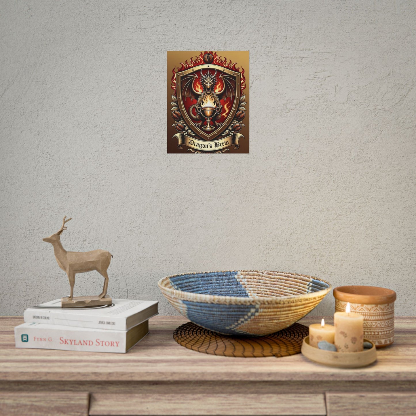 Dragon's Brew Poster — Fantasy Dragon Shield Artwork Rolled Poster