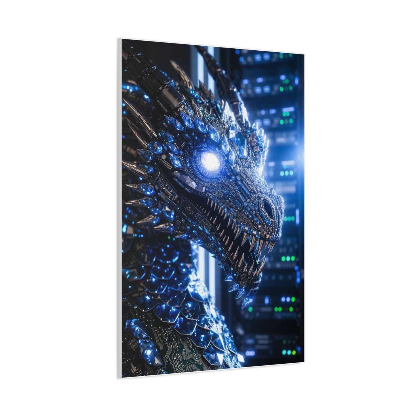 Cyber Dragon Canvas Print — Futuristic Metallic Dragon Wall Art
