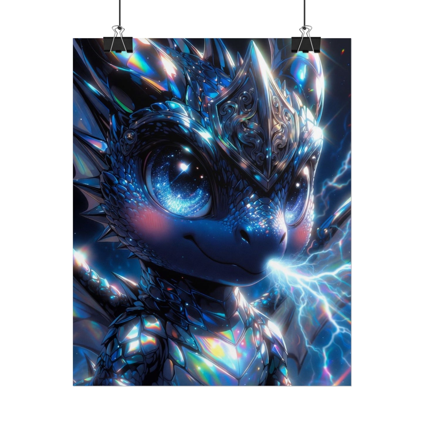 Shiny Blue Dragon Rolled Poster — Cute Electric Fantasy Wall Art