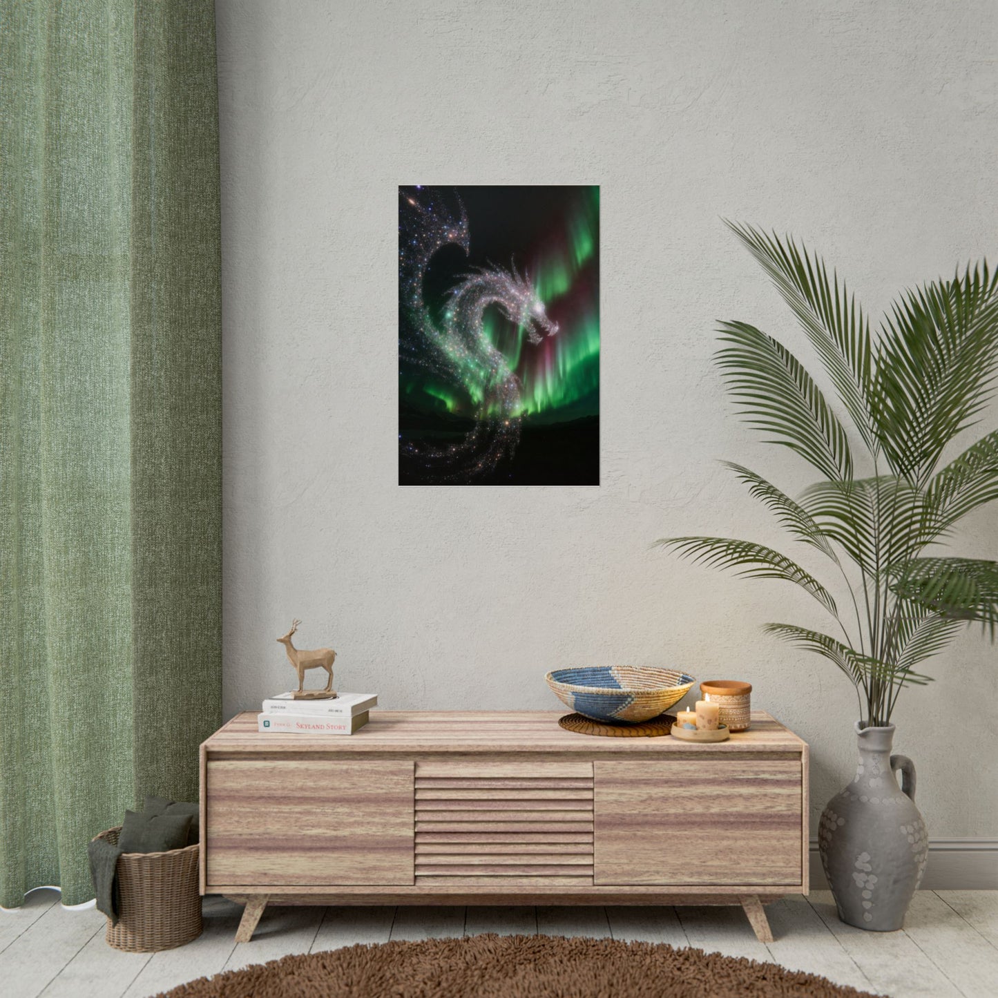 Aurora Dragon Poster — Northern Lights Fantasy Art Print