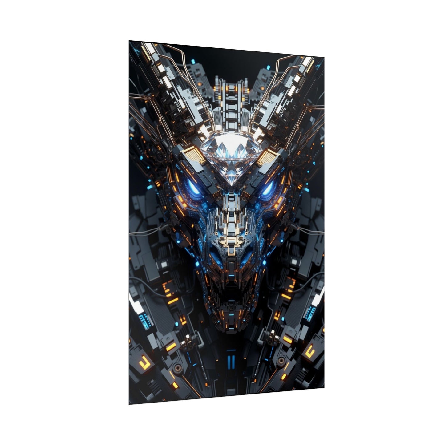 Futuristic Mech Dragon Poster – Cybernetic Robot Art Print