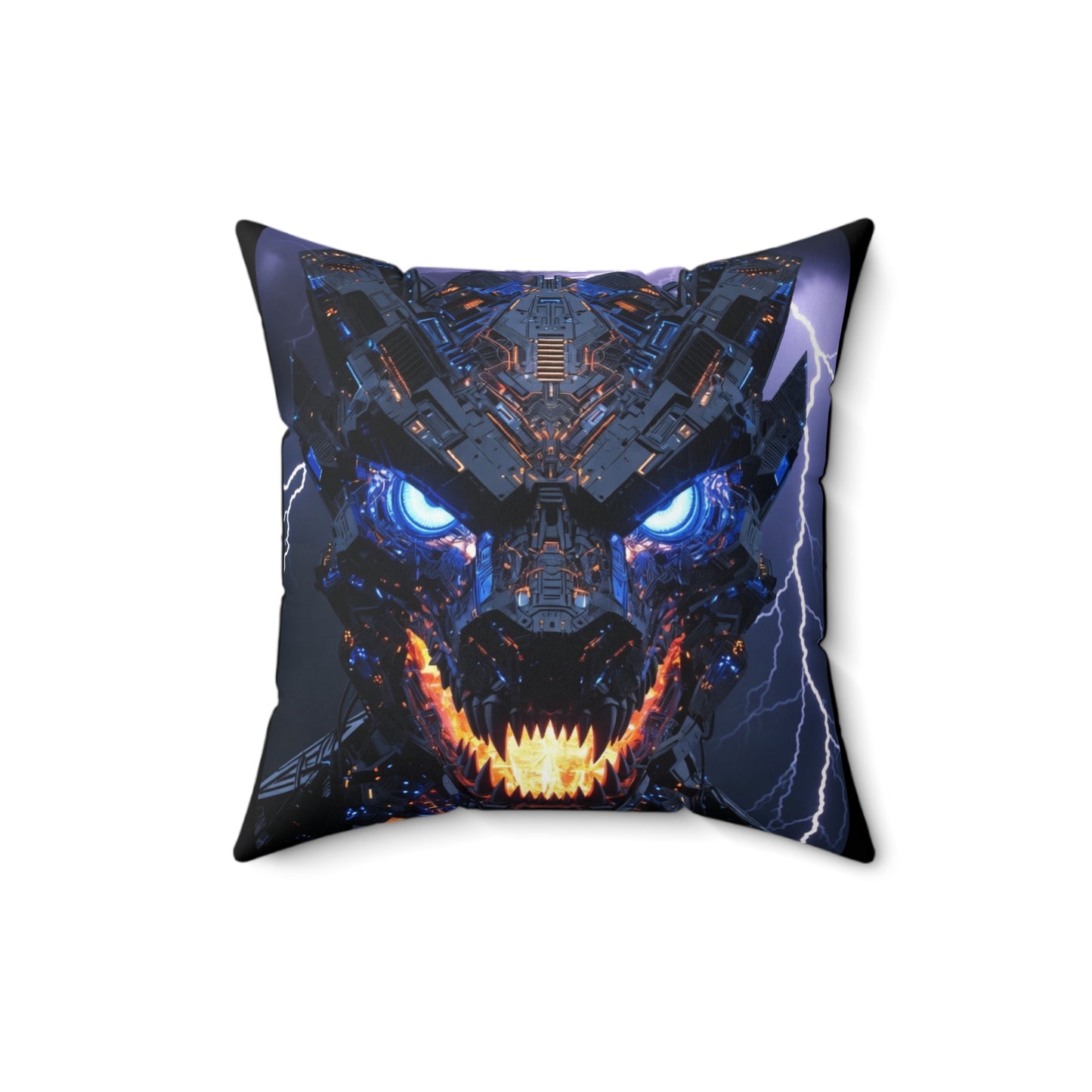 Cyber Dragon Throw Pillow — Glowing Blue Eyes, Lightning Tech Monster Decorative Cushion