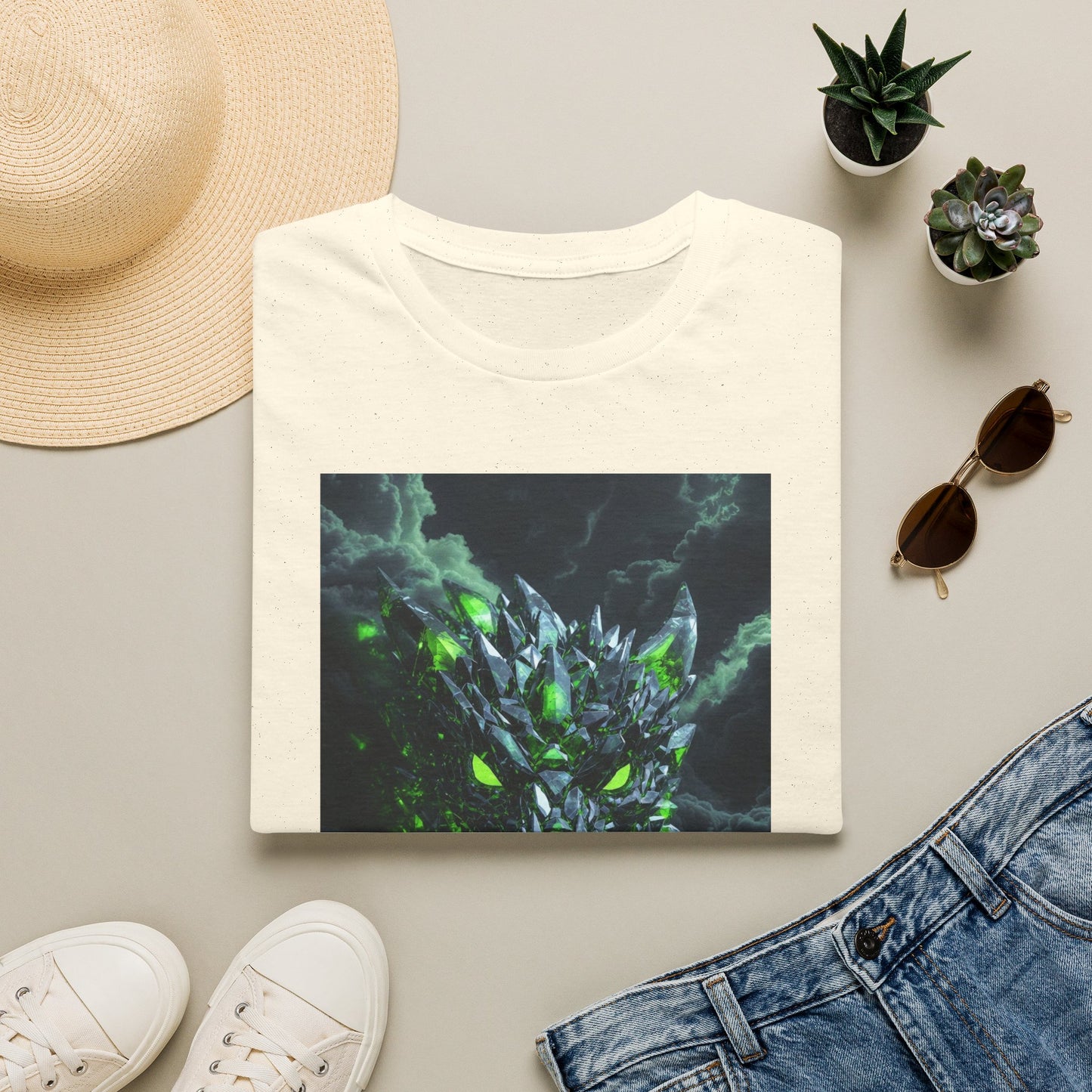 Dragon Skull T‑Shirt — Neon Green Crystal Wyvern Graphic Tee