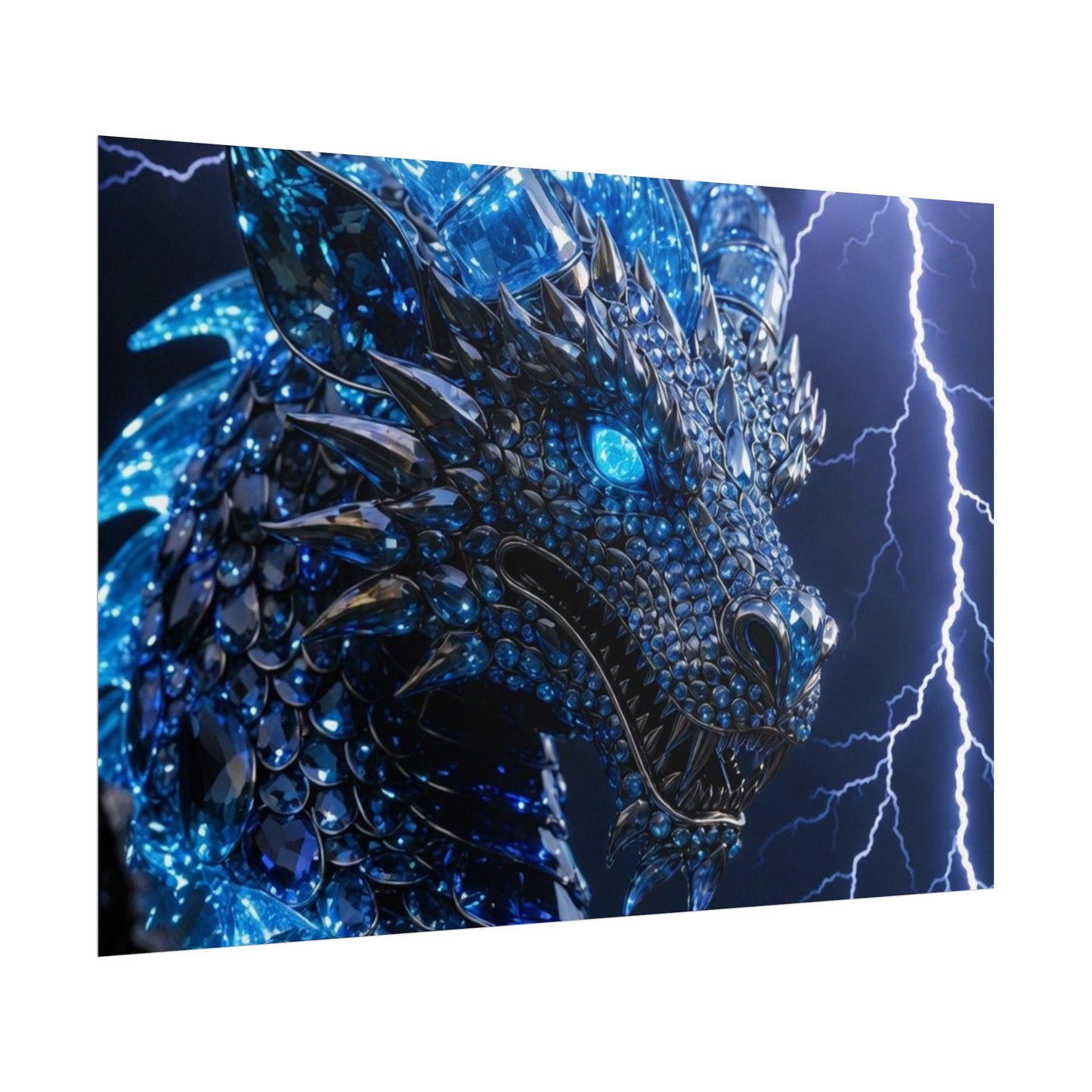 Blue Lightning Dragon Poster — Fantasy Wall Art Rolled Poster