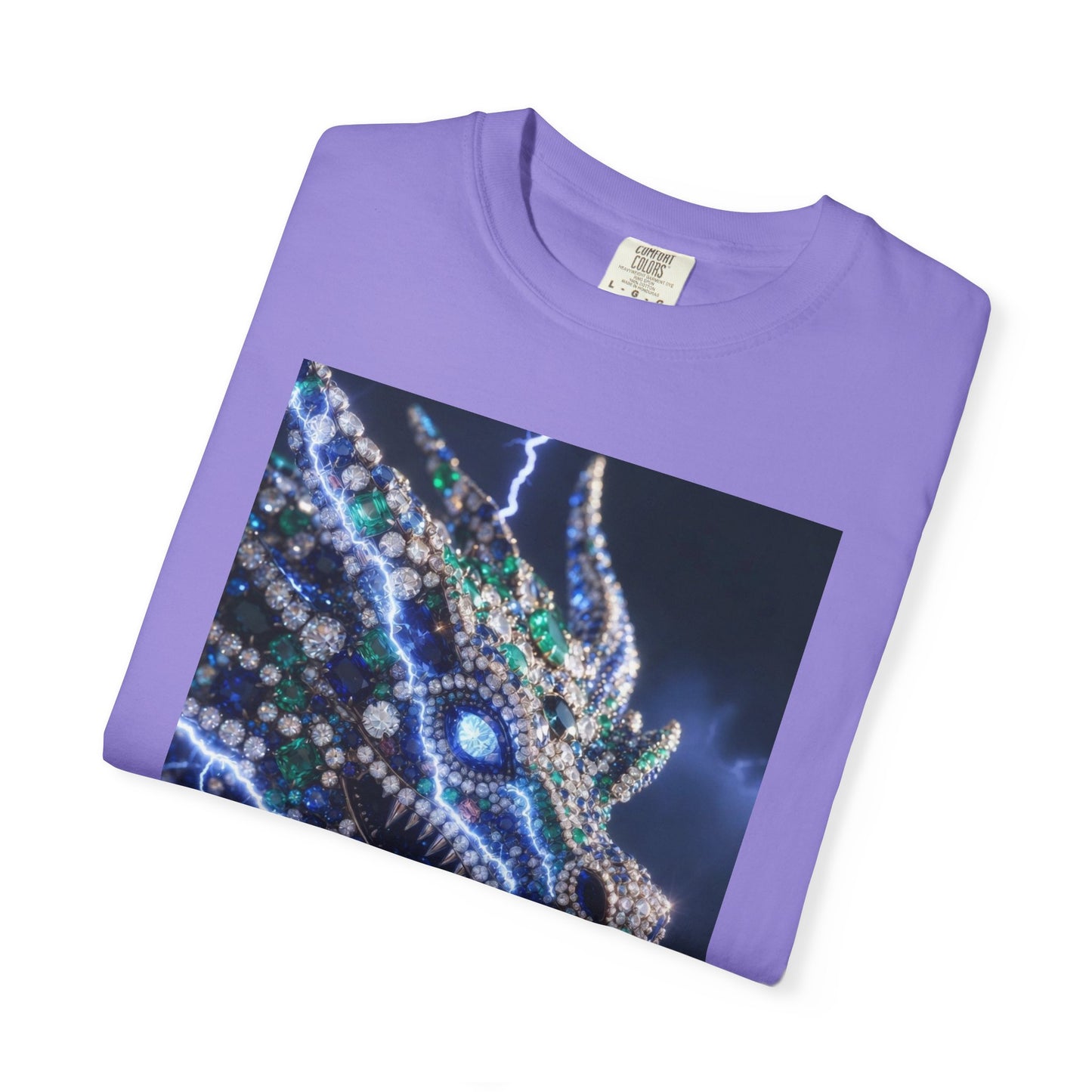 Dragon Lightning Graphic T-Shirt — Jewel-Studded Dragon Design