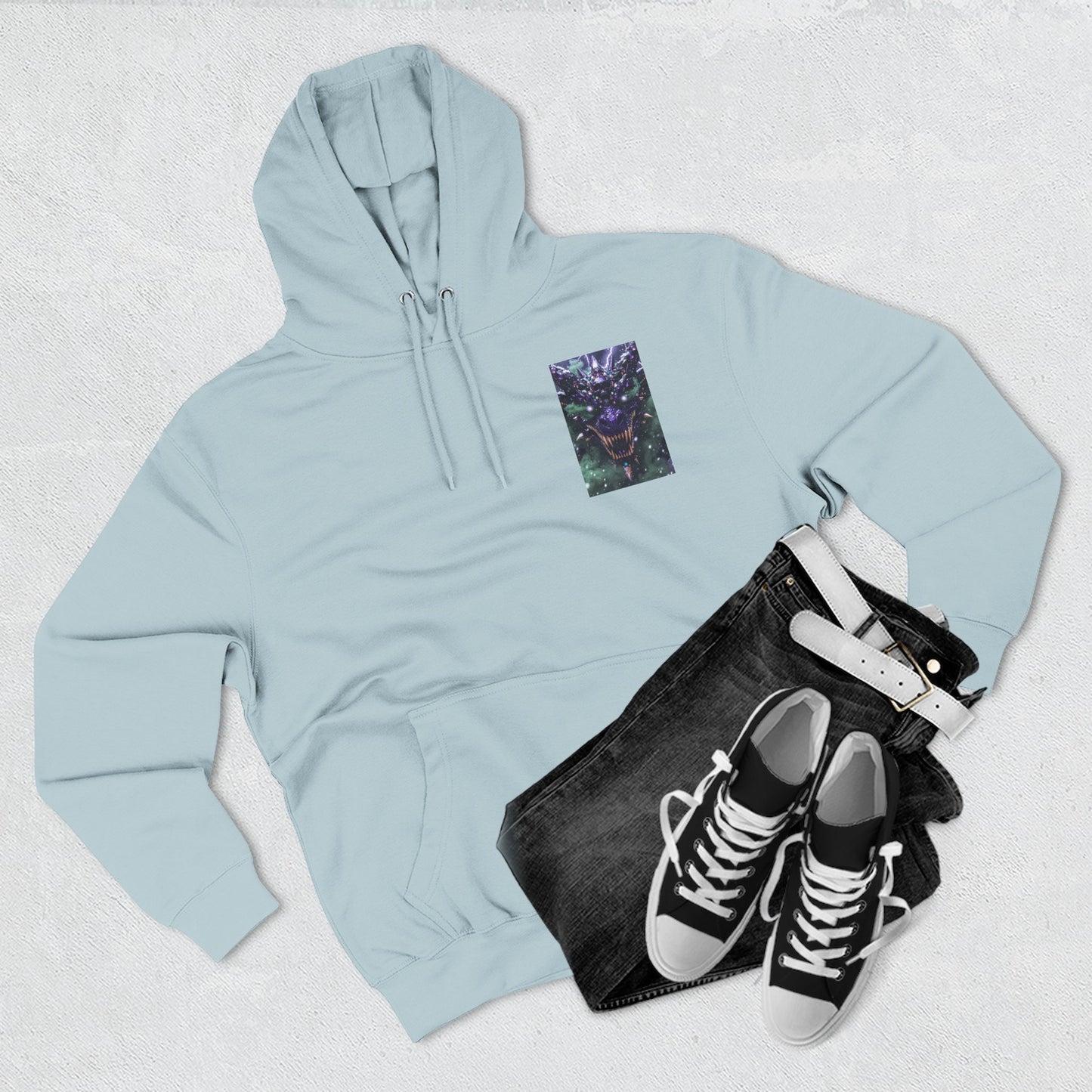 A Mystic Cosmic 🐉 Hoodie — Astral Galaxy Cat Chest Print Fleece Hoodie