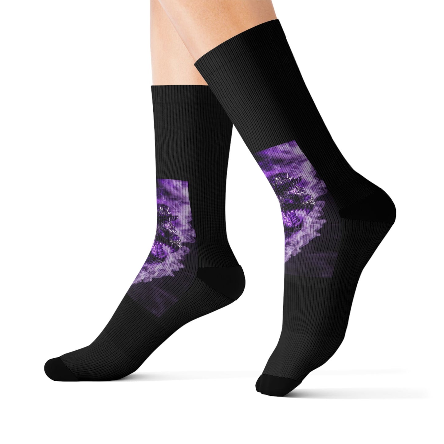 Tie-Dye Purple Circle Sublimation Socks — Vibrant Retro Crew Socks