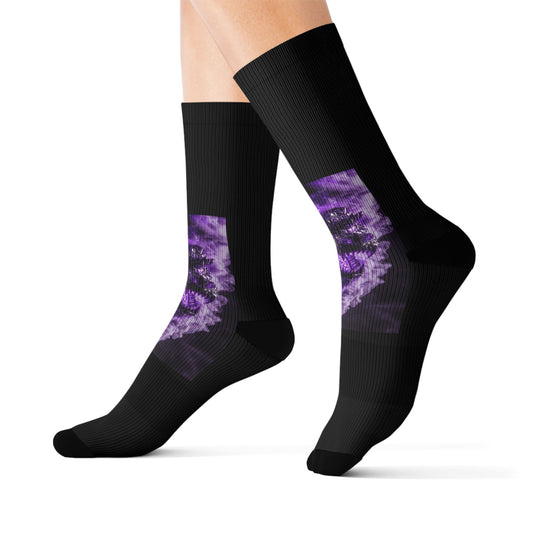 Tie-Dye Purple Circle Sublimation Socks — Vibrant Retro Crew Socks