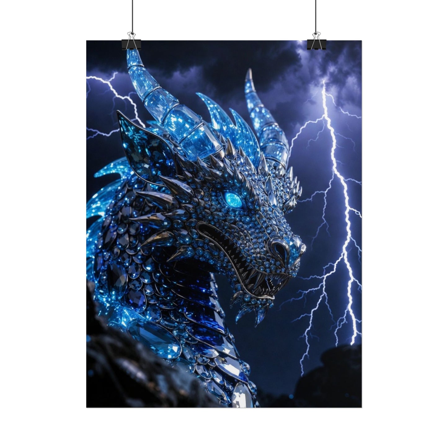Blue Lightning Dragon Poster — Fantasy Wall Art Rolled Poster