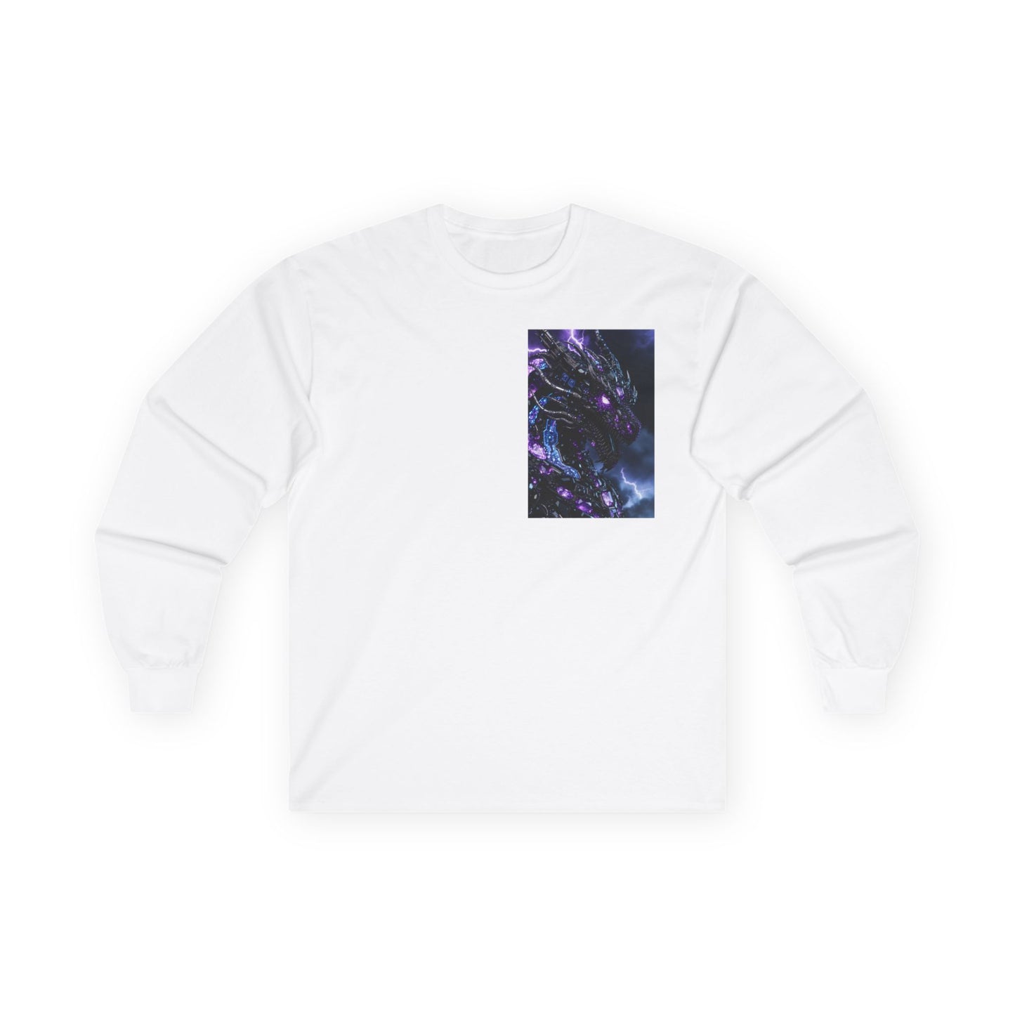 Cosmic Dragon Pocket Long Sleeve Tee — Neon Galaxy Illustration