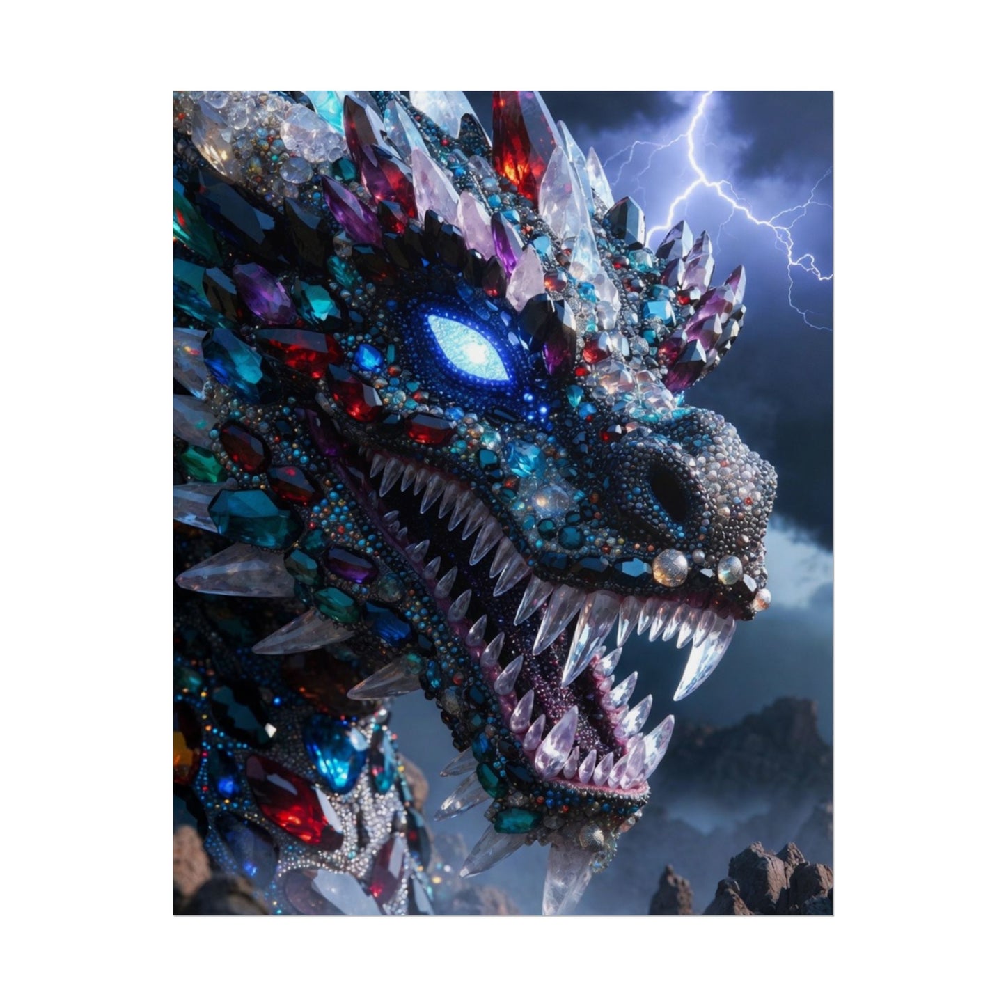 Dragon Crystal Poster — Fantasy Gem-Encrusted Dragon Wall Art (Rolled Poster)