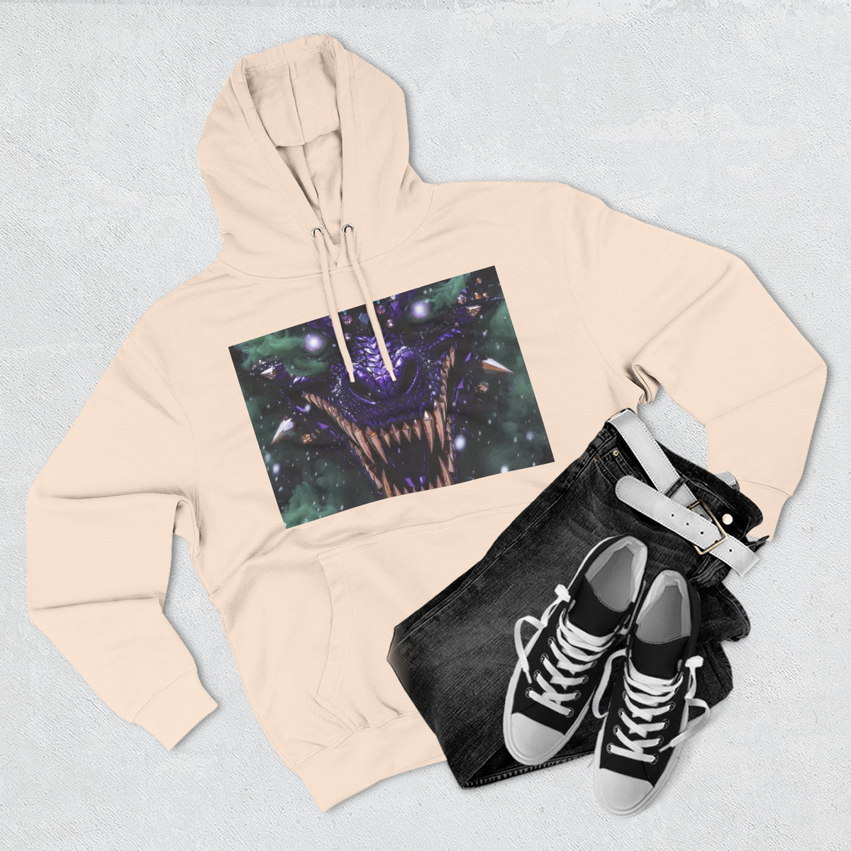 A Mystic Cosmic 🐉 Hoodie — Astral Galaxy Cat Chest Print Fleece Hoodie