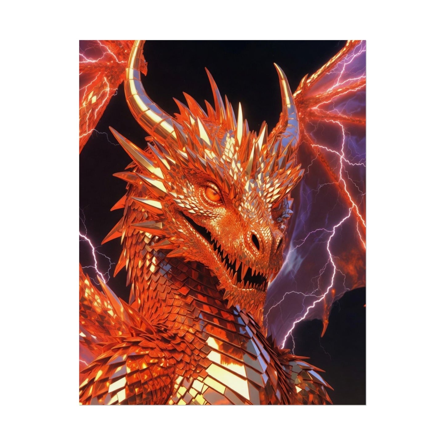 Orange Lightning Dragon Poster — Fantasy Wall Art for Gamers & Fans