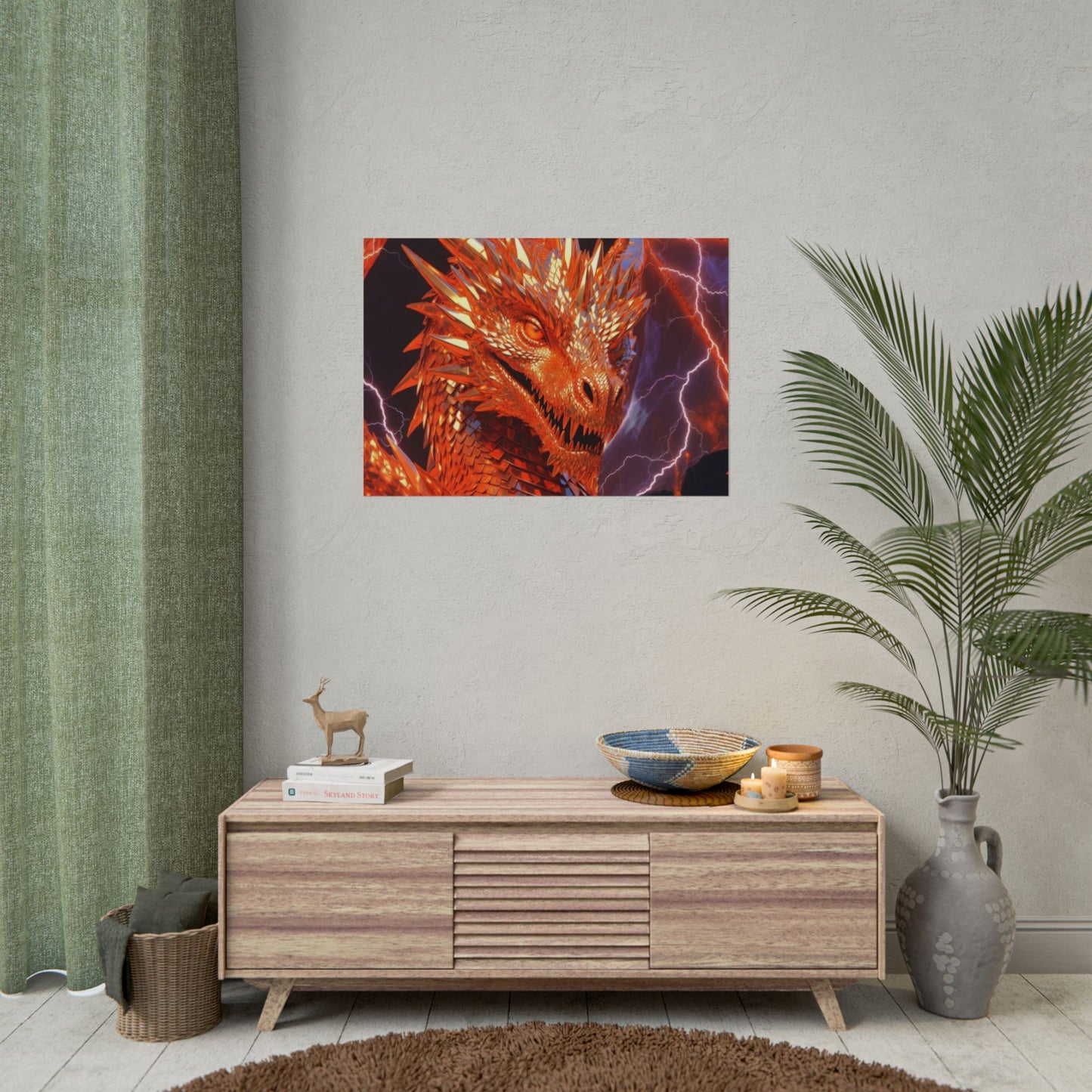 Orange Lightning Dragon Poster — Fantasy Wall Art for Gamers & Fans