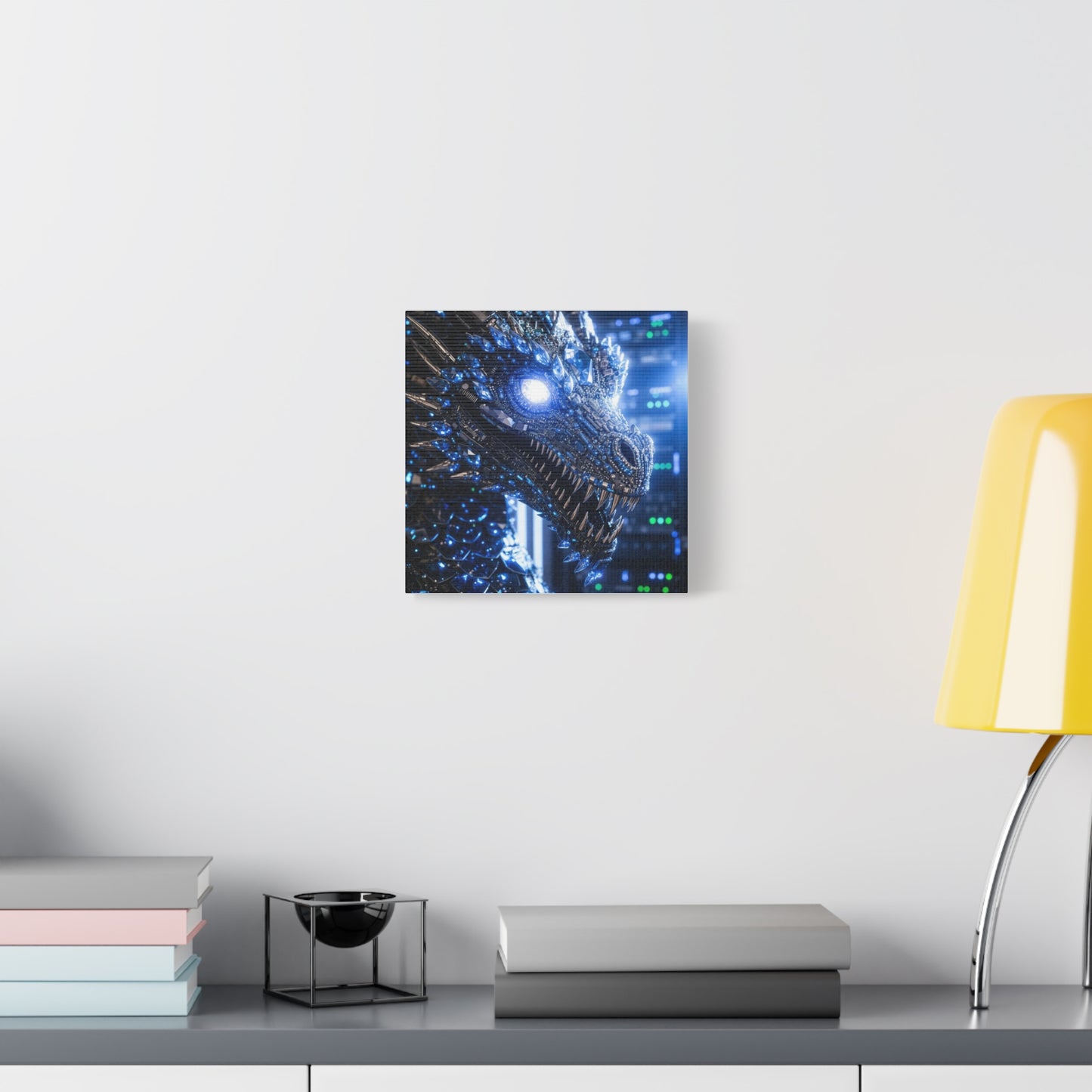 Cyber Dragon Canvas Print — Futuristic Metallic Dragon Wall Art