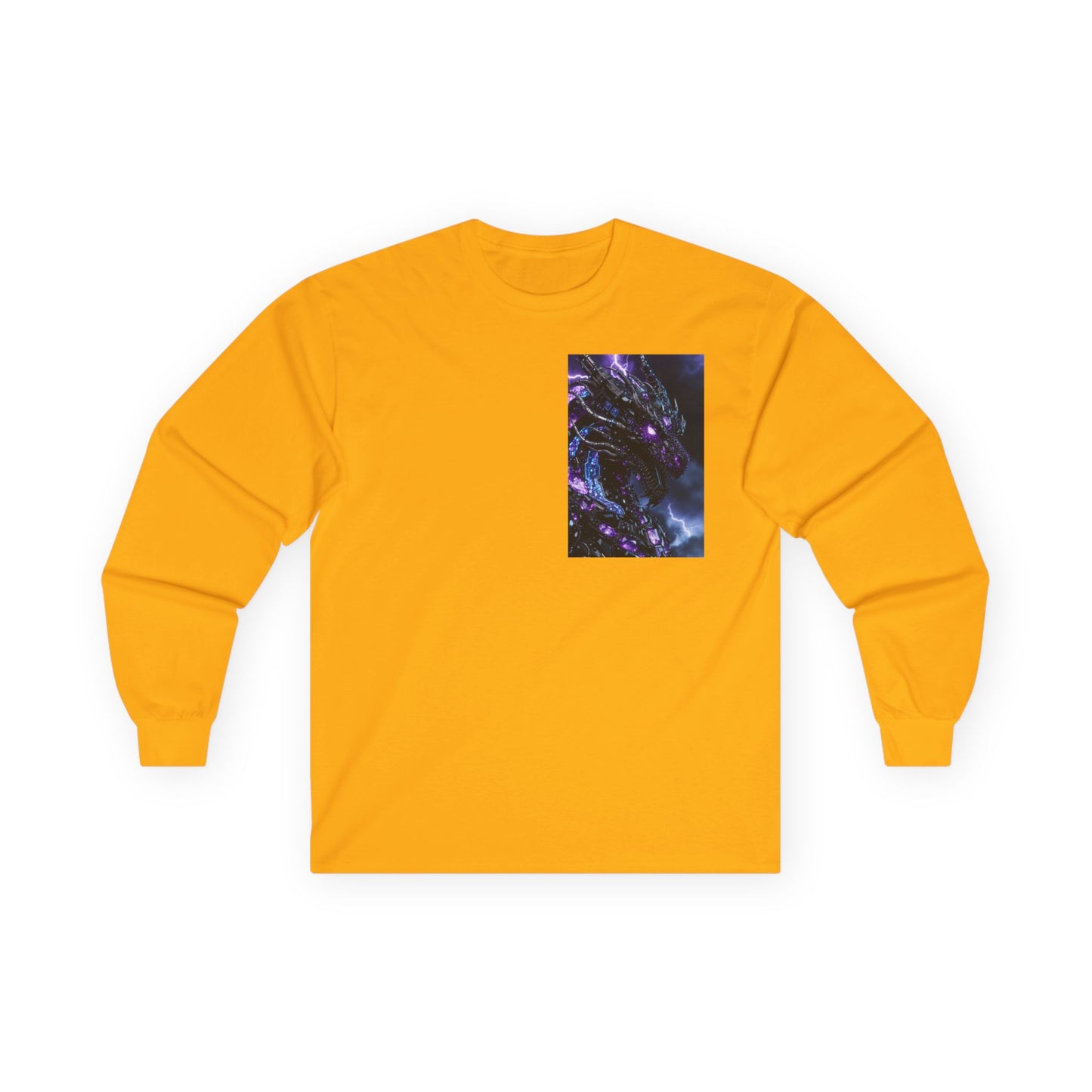 Cosmic Dragon Pocket Long Sleeve Tee — Neon Galaxy Illustration