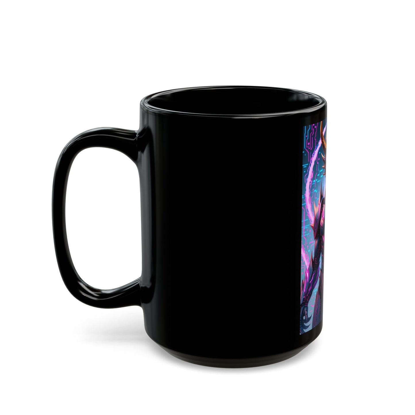 Stunning Fantasy Black Mug with Dragon and Warrior Design