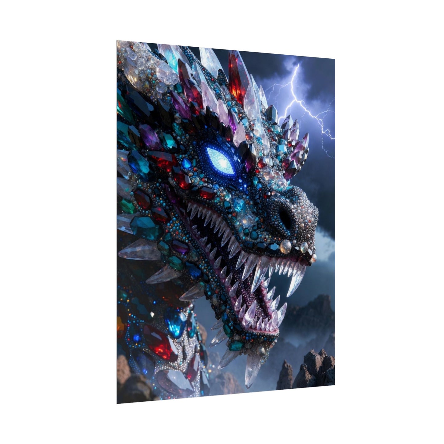 Dragon Crystal Poster — Fantasy Gem-Encrusted Dragon Wall Art (Rolled Poster)