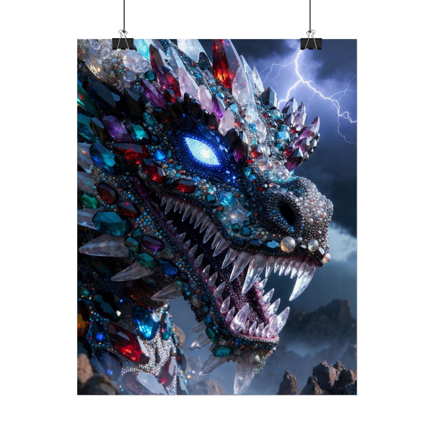 Dragon Crystal Poster — Fantasy Gem-Encrusted Dragon Wall Art (Rolled Poster)
