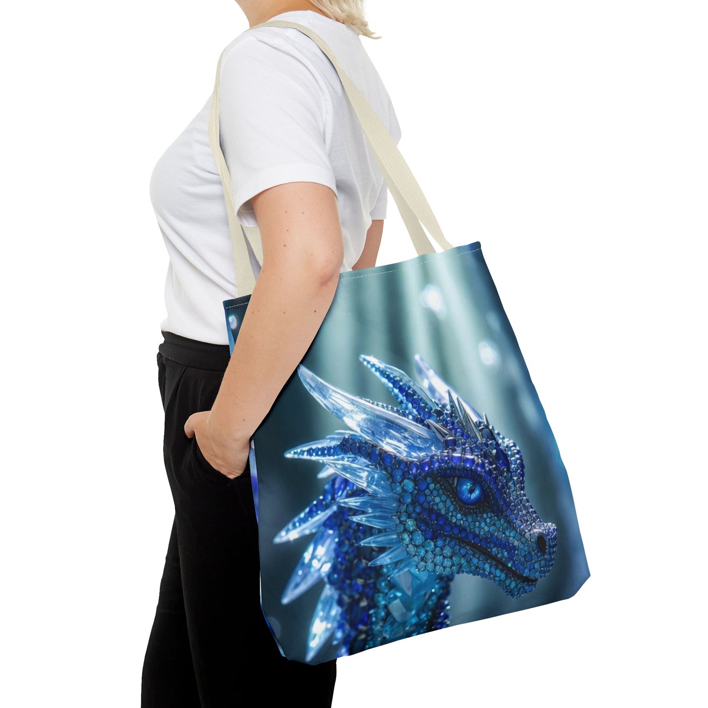 Blue Crystal Dragon Tote Bag — Fantasy Art All-Over Print