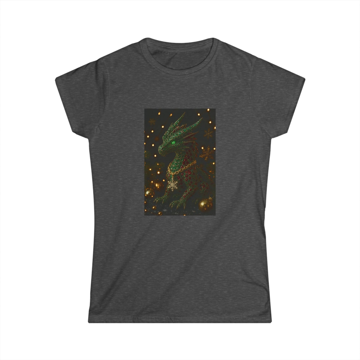 Christmas Women’s Tee — Emerald Dragon & Stars Graphic Shirt