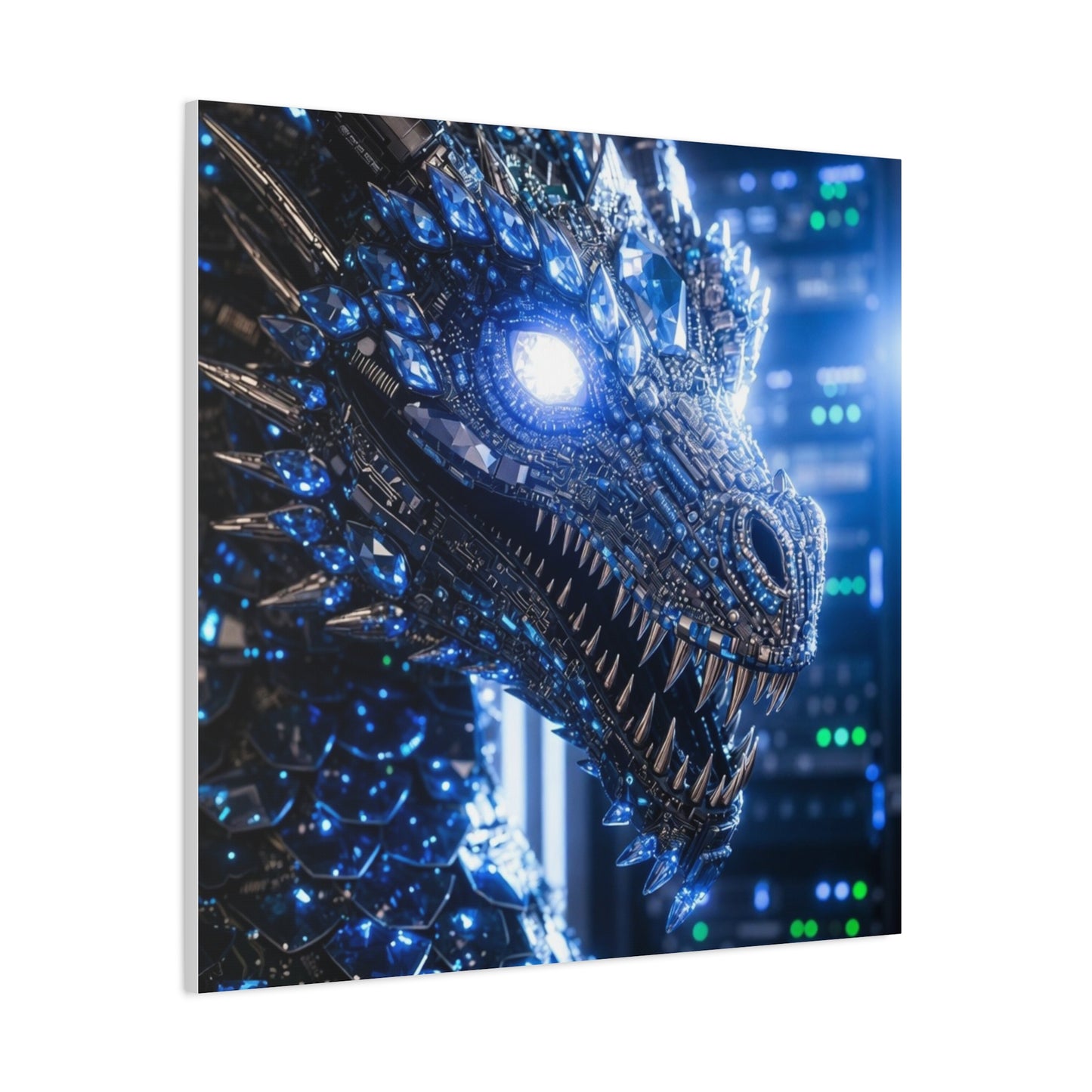 Cyber Dragon Canvas Print — Futuristic Metallic Dragon Wall Art